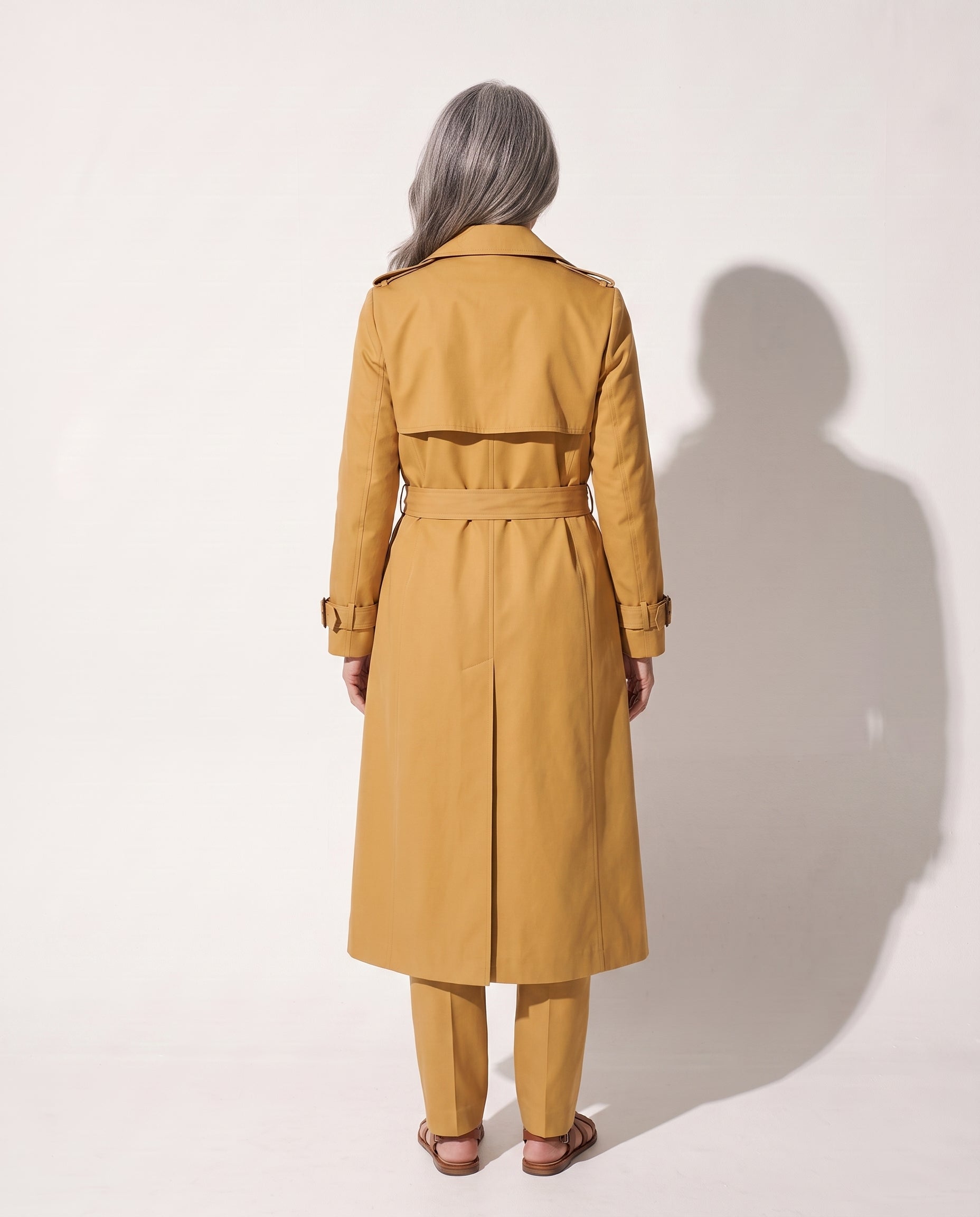 Agathe | Womens Leather Trench Coat Belted Longline — achterkant