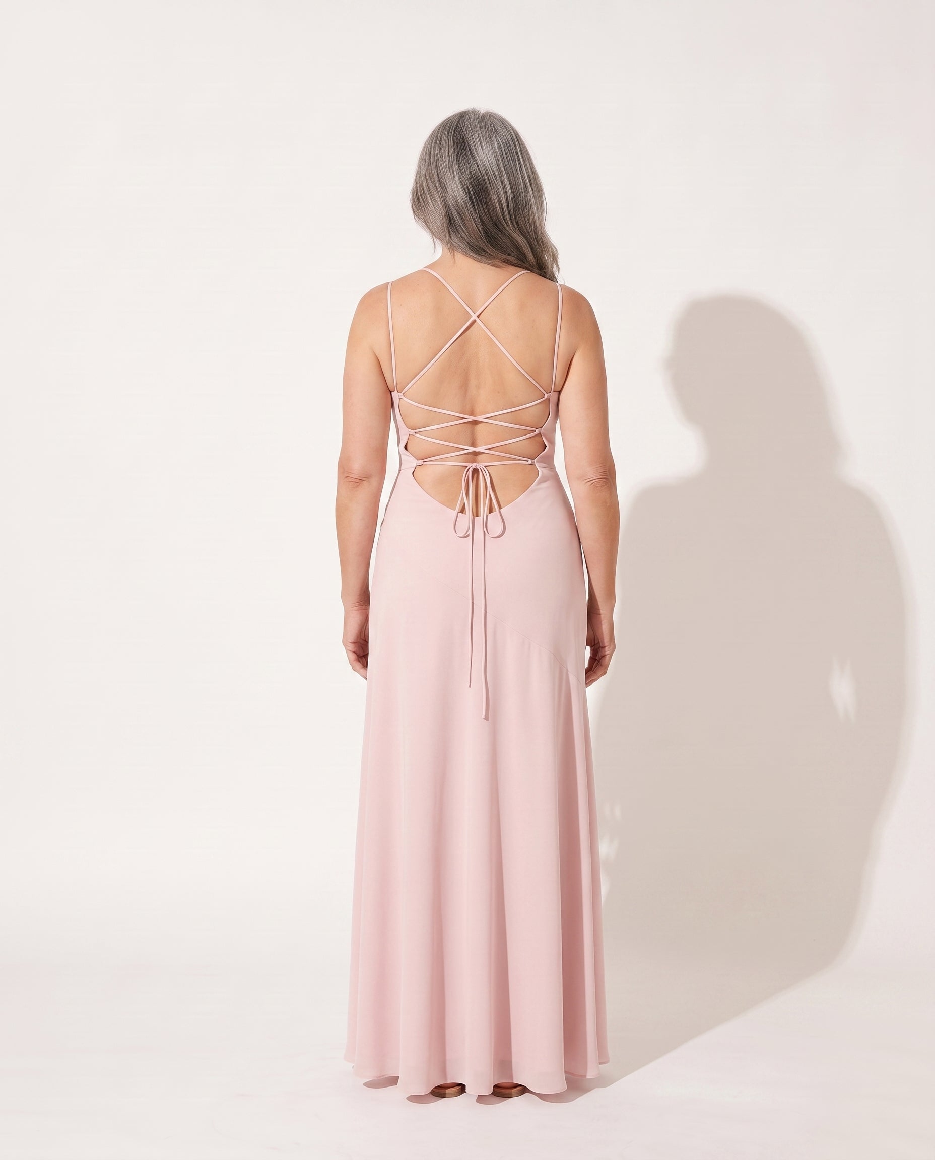 Constance | Long Sleeve Satin Maxi Dress Evening Formal — achterkant