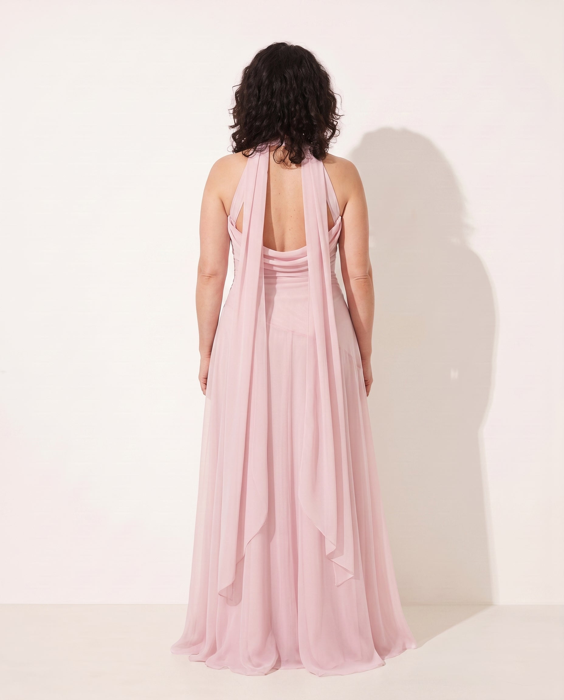 Odette | Winter Wedding Guest Dresses Draped Satin Maxi Gown — achterkant