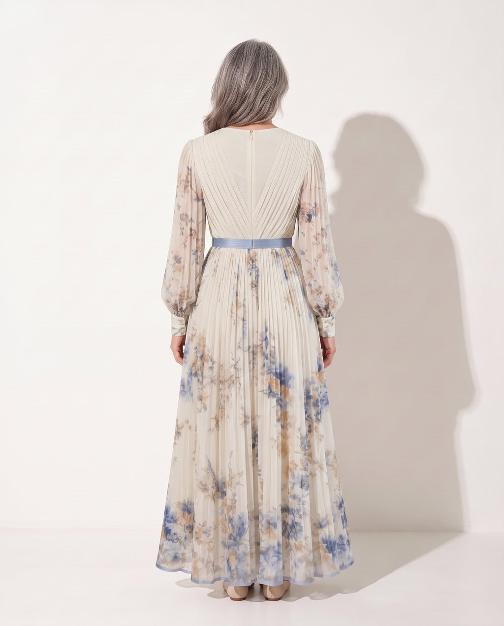 Floriane | Long Sleeve Floral Maxi Wedding Guest Dresses — achterkant