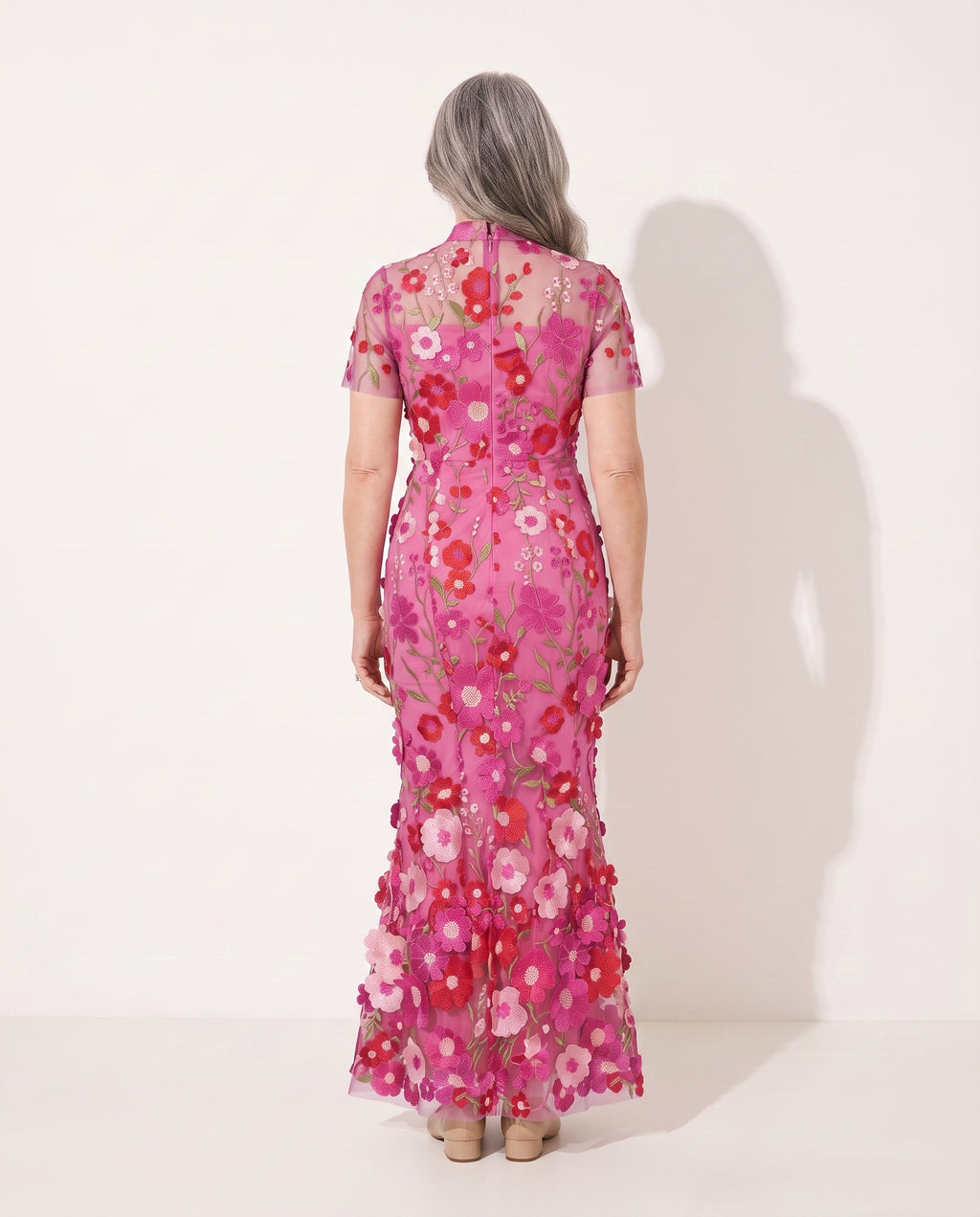 Adeline | Floral Autumn Wedding Guest Dresses Midi Appliqué — achterkant