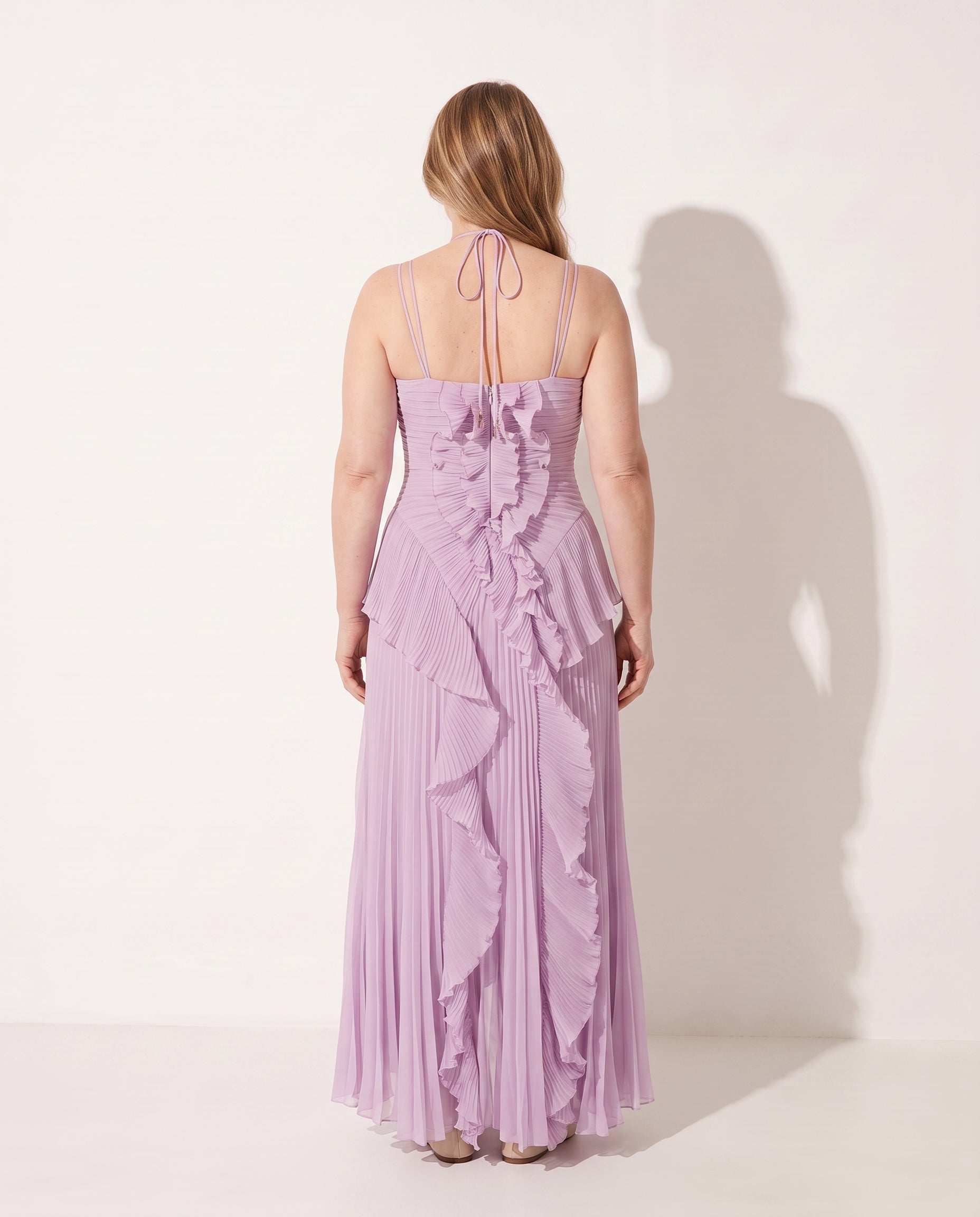 Flavie | Winter Wedding Guest Dresses Ruffle Pleated Maxi — achterkant