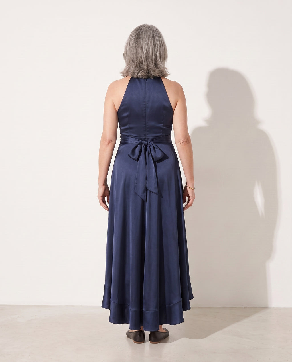 Fleur | Satin Halter Maxi Dress Evening Gown Formal — achterkant