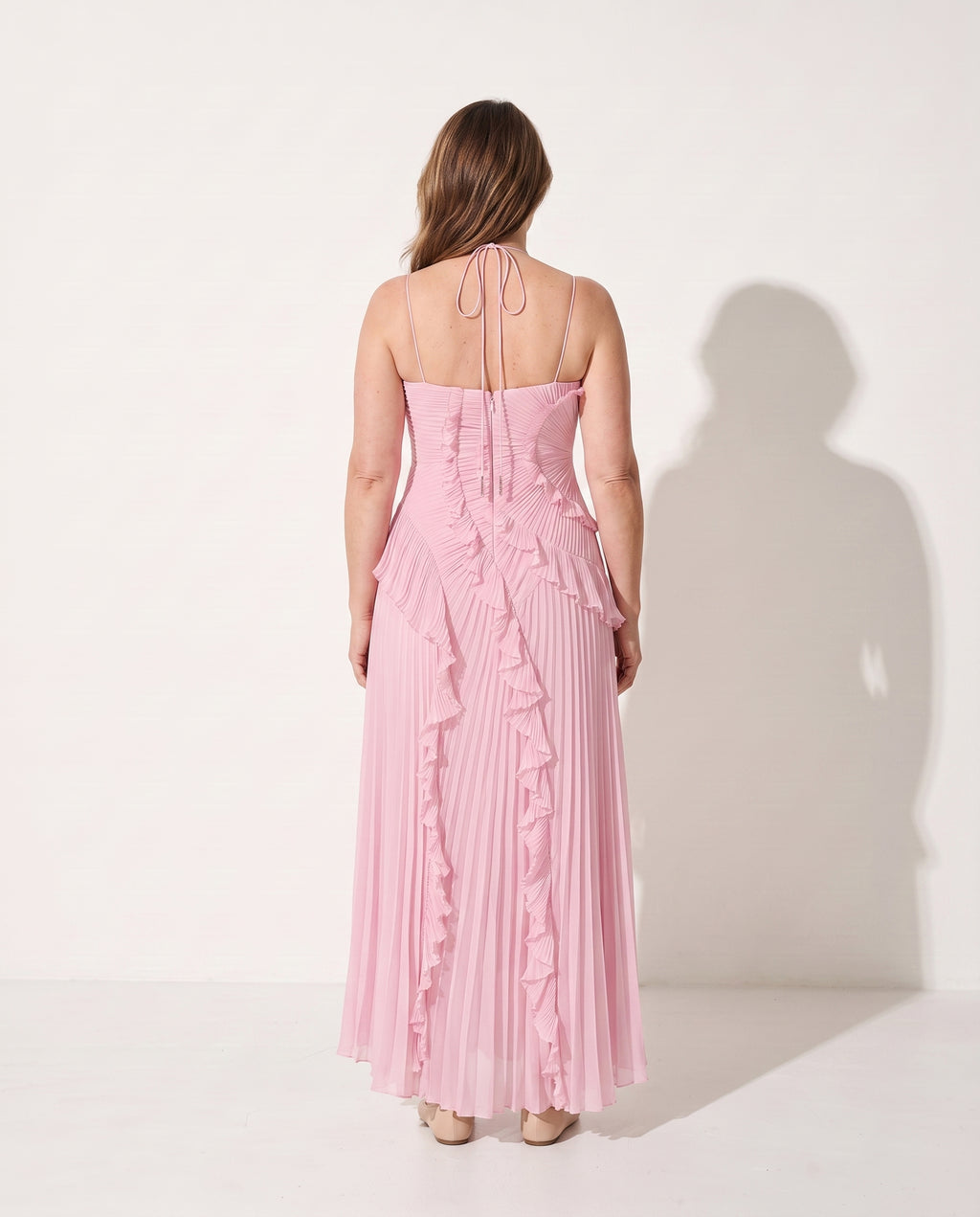 Mathilde | Evening Halter Ruffle Maxi Dresses Pink Purple — achterkant