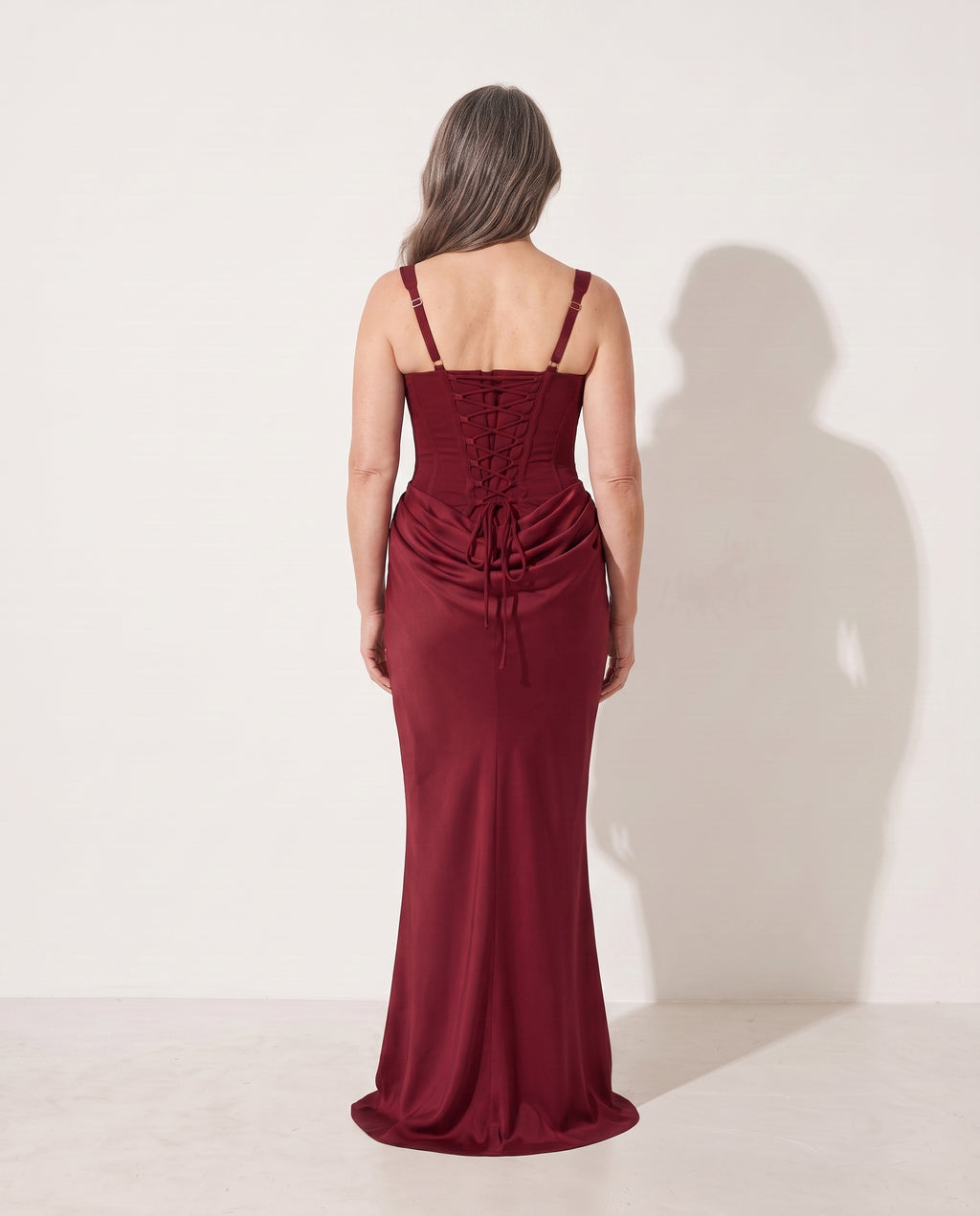 Violaine | Women Square Neck Lace Corset Maxi Wedding Guest Dress — achterkant