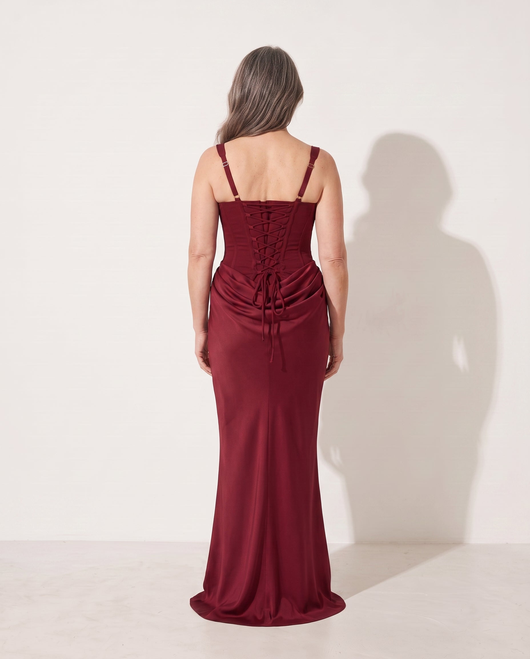 Violaine | Women Square Neck Lace Corset Maxi Wedding Guest Dress — achterkant