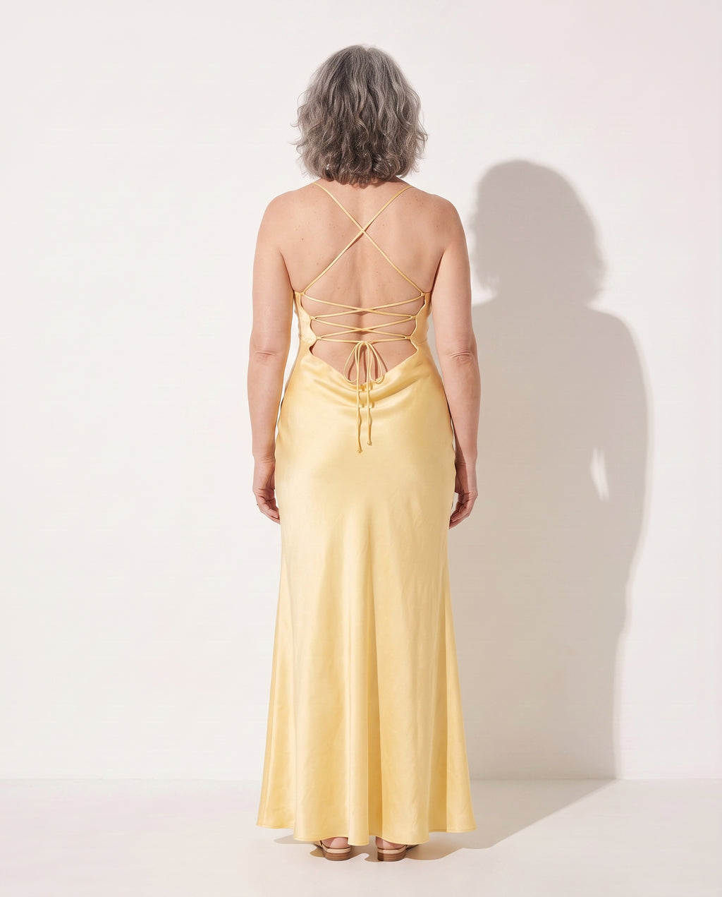 Henriette | Satin Side Split Wedding Guest Maxi Dresses — achterkant
