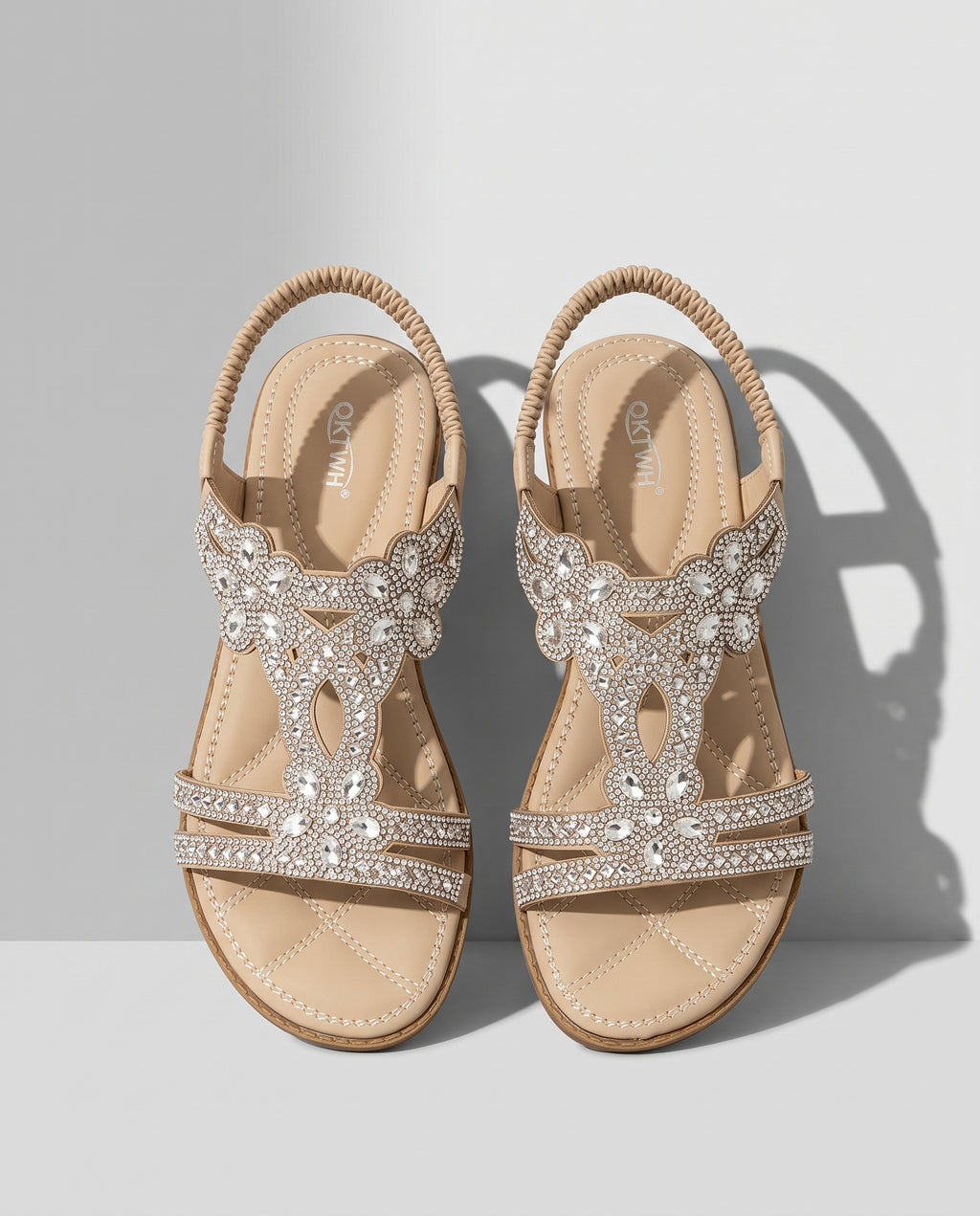 Coralie | Boho Embellished Flat Wedding Shoes – Jewelled Sandals — Apricot