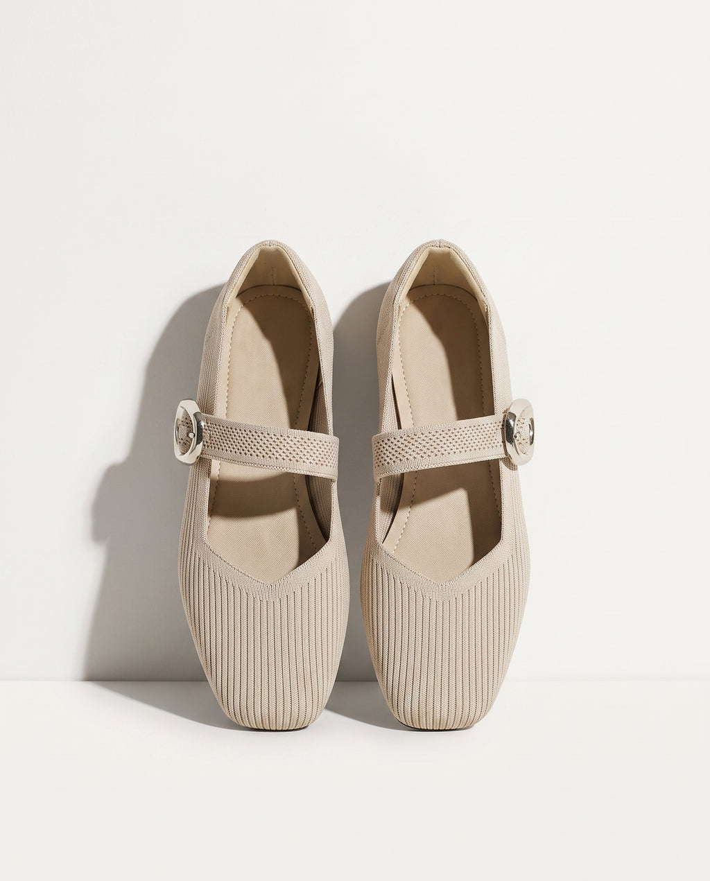 Berenice | Womens Square Toe Knit Mary Jane Buckle Boots — Beige