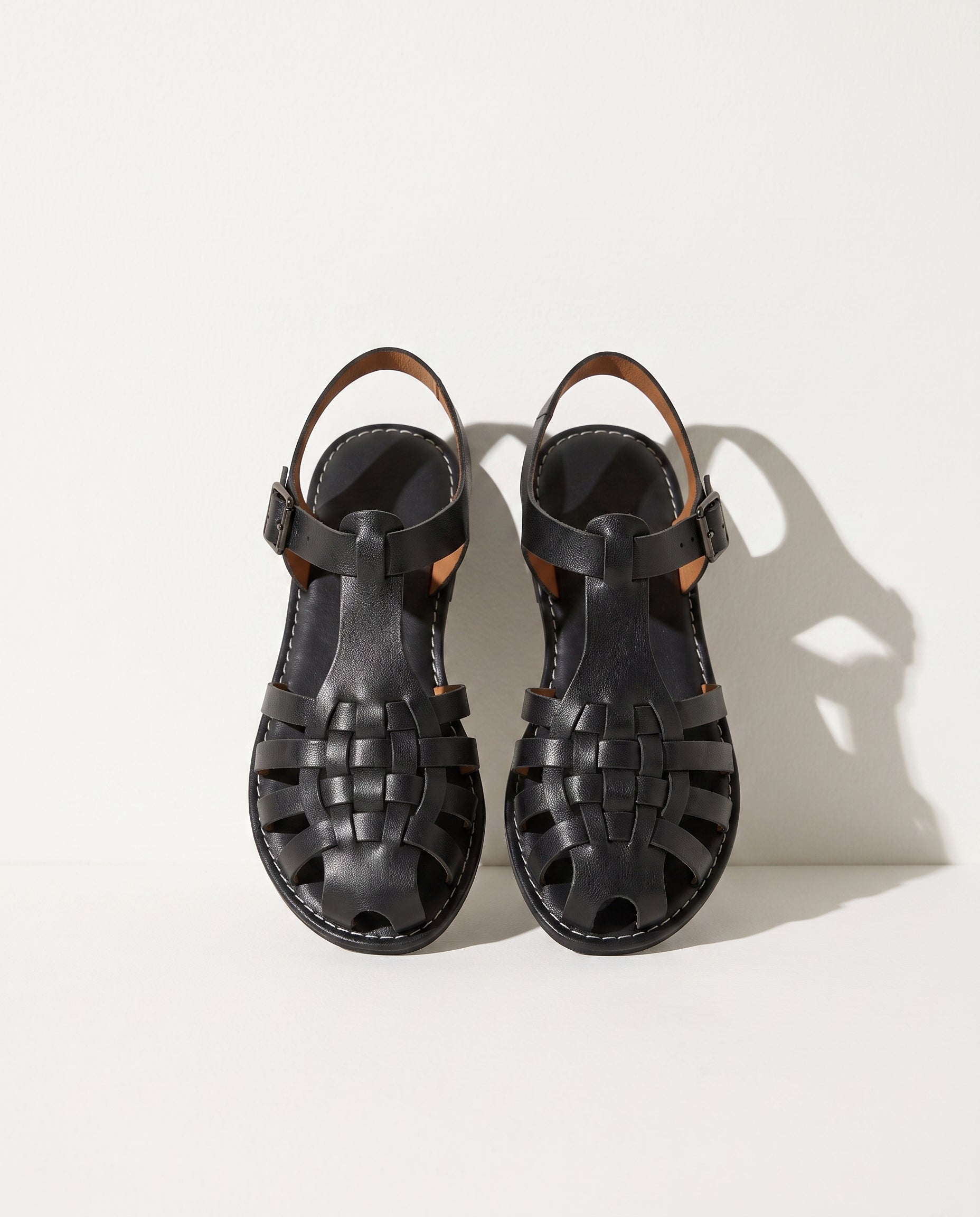 Georgiana | Boho Woven Fisherman Wedding Shoes Closed Toe Flats — Black