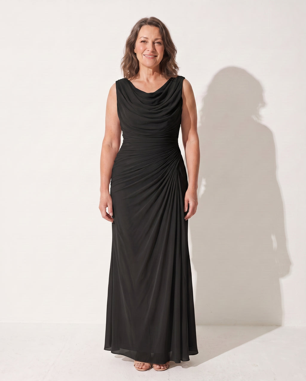 Vivienne | Long Sleeve Wedding Guest Dresses Cowl Neck Maxi — Black