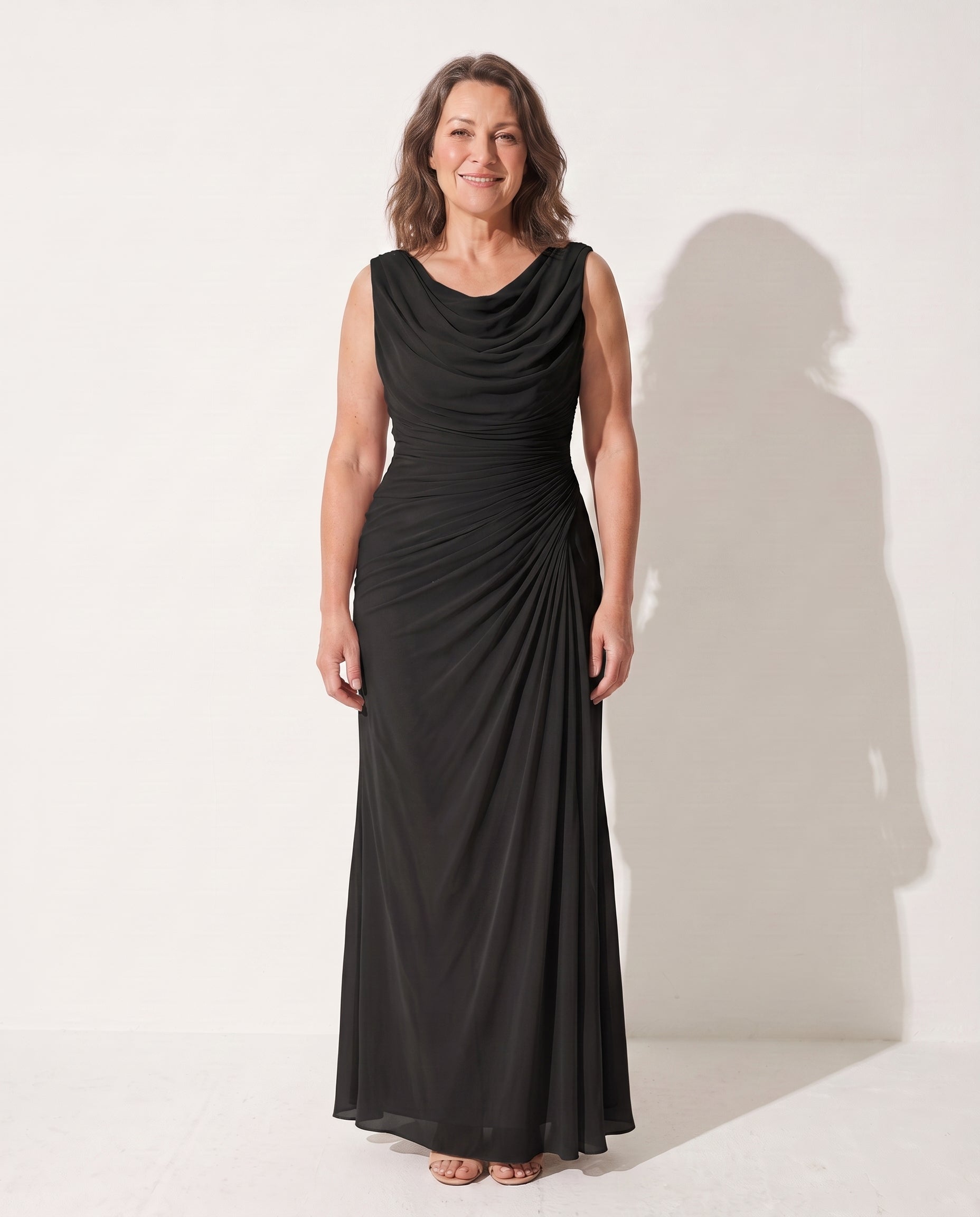 Vivienne | Long Sleeve Wedding Guest Dresses Cowl Neck Maxi — Black