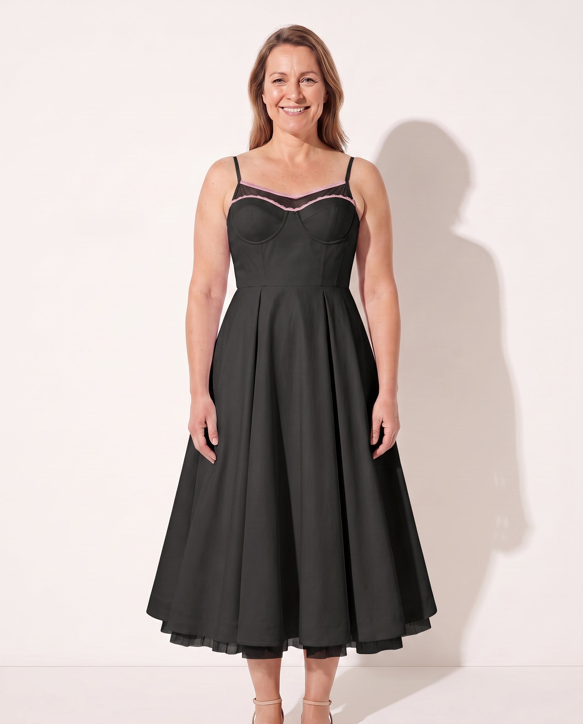 Fleur | Corset Bodice Midi Wedding Guest Dress — Black