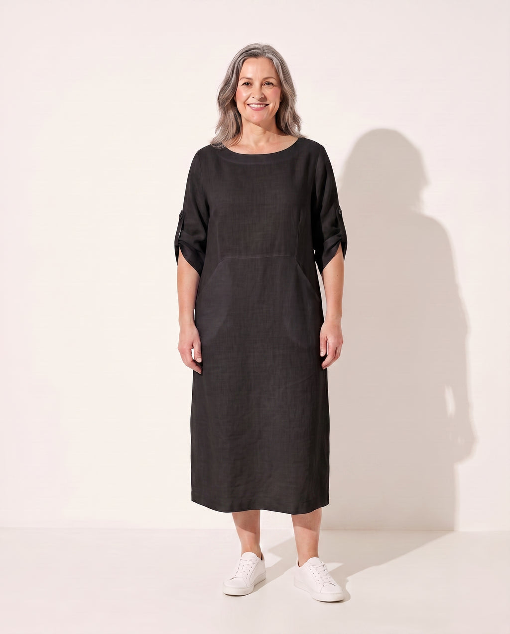 Coralie | Black Evening Dress Draped A-Line Silhouette — Black