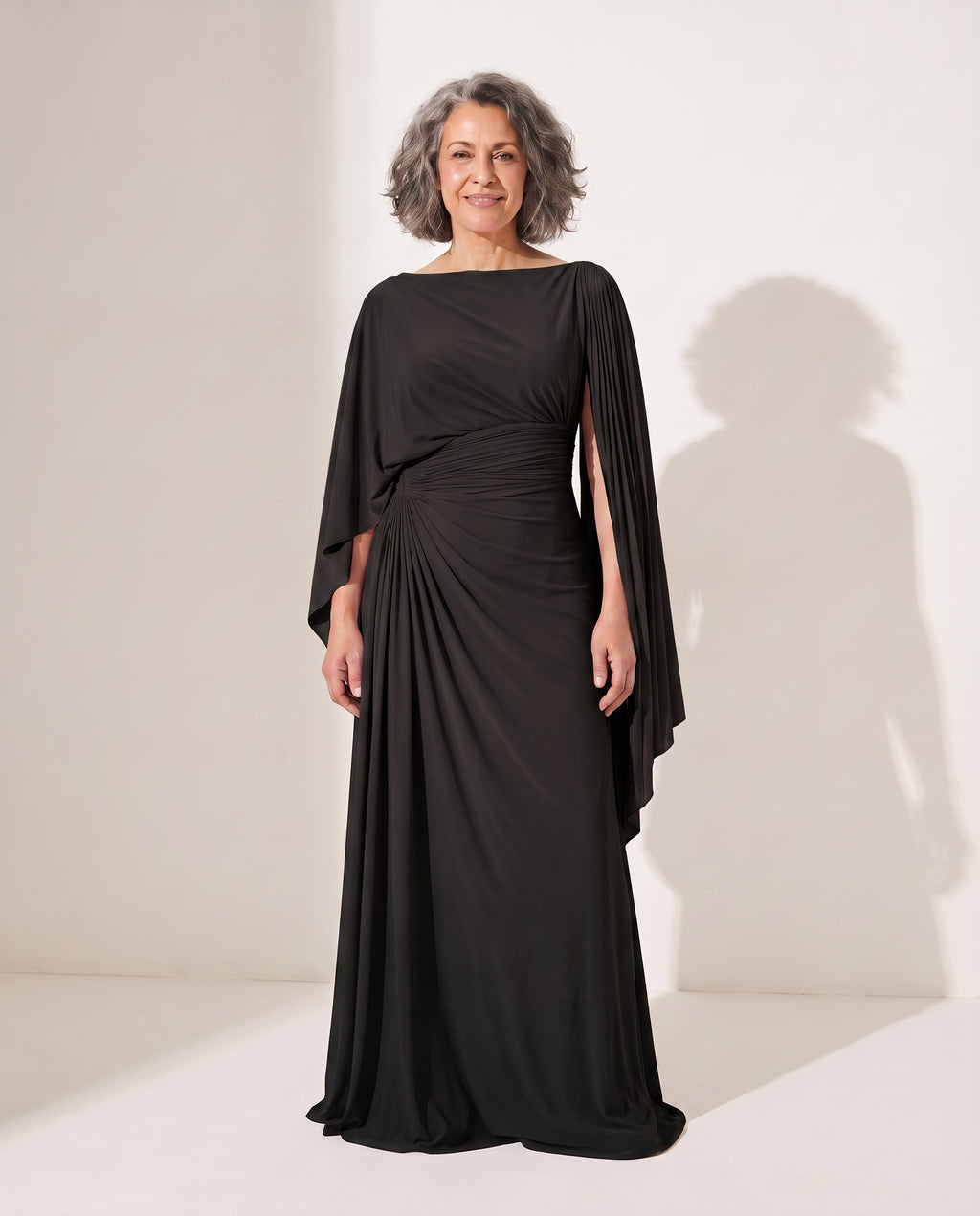 Eloise | Wrap Maxi Dress With Draped Sleeve For Evenings — Black