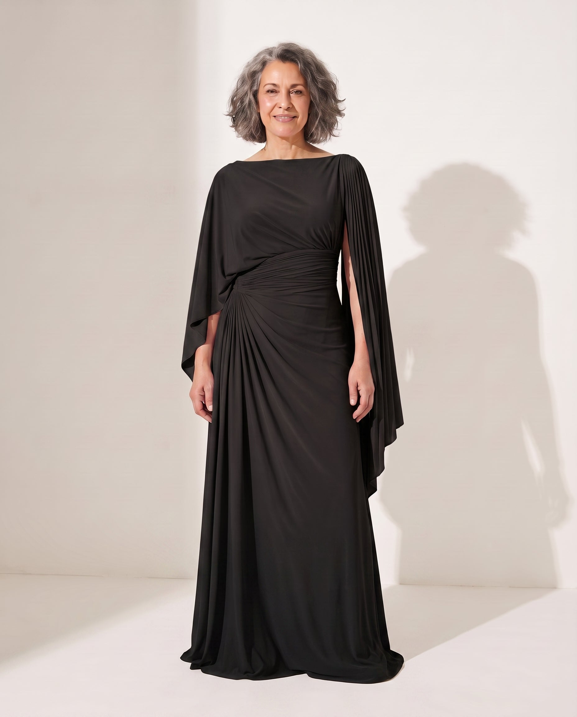 Eloise | Wrap Maxi Dress With Draped Sleeve For Evenings — Black