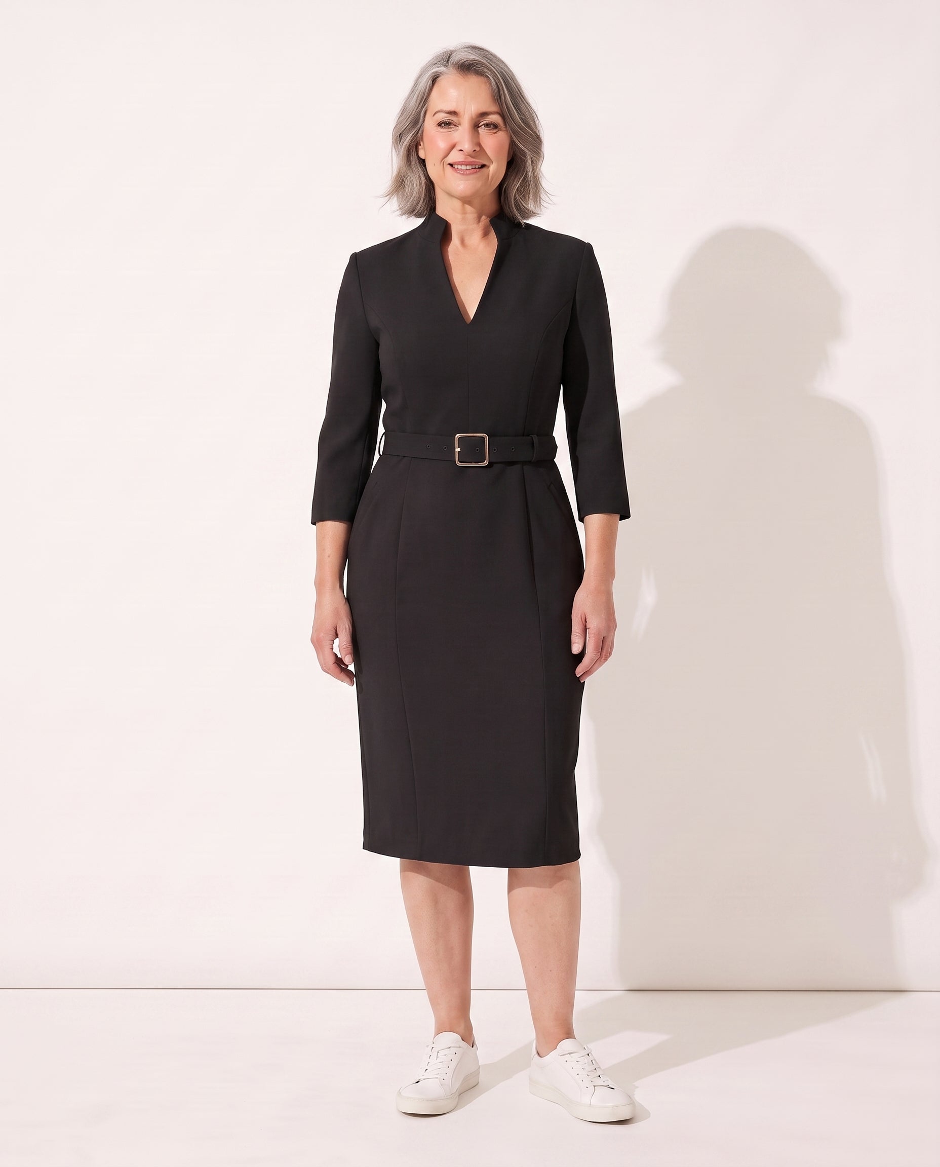 Sabine | Women Long Sleeve Midi Dress For Work & Occasion Wear — Black