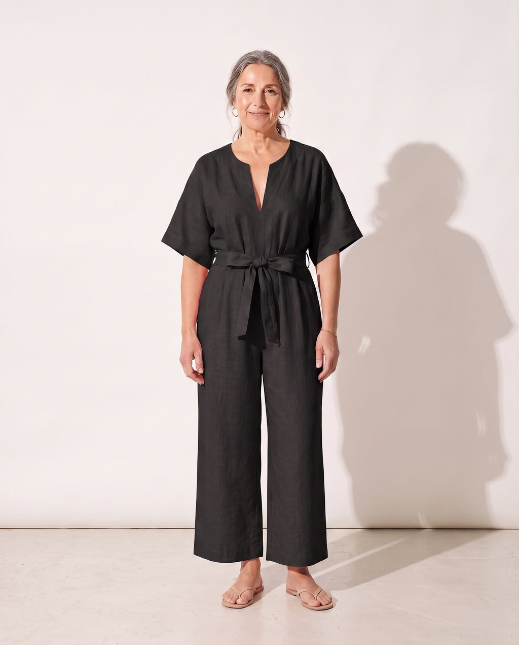 Rosalind | Strapless Wide Leg Linen Jumpsuit — Black