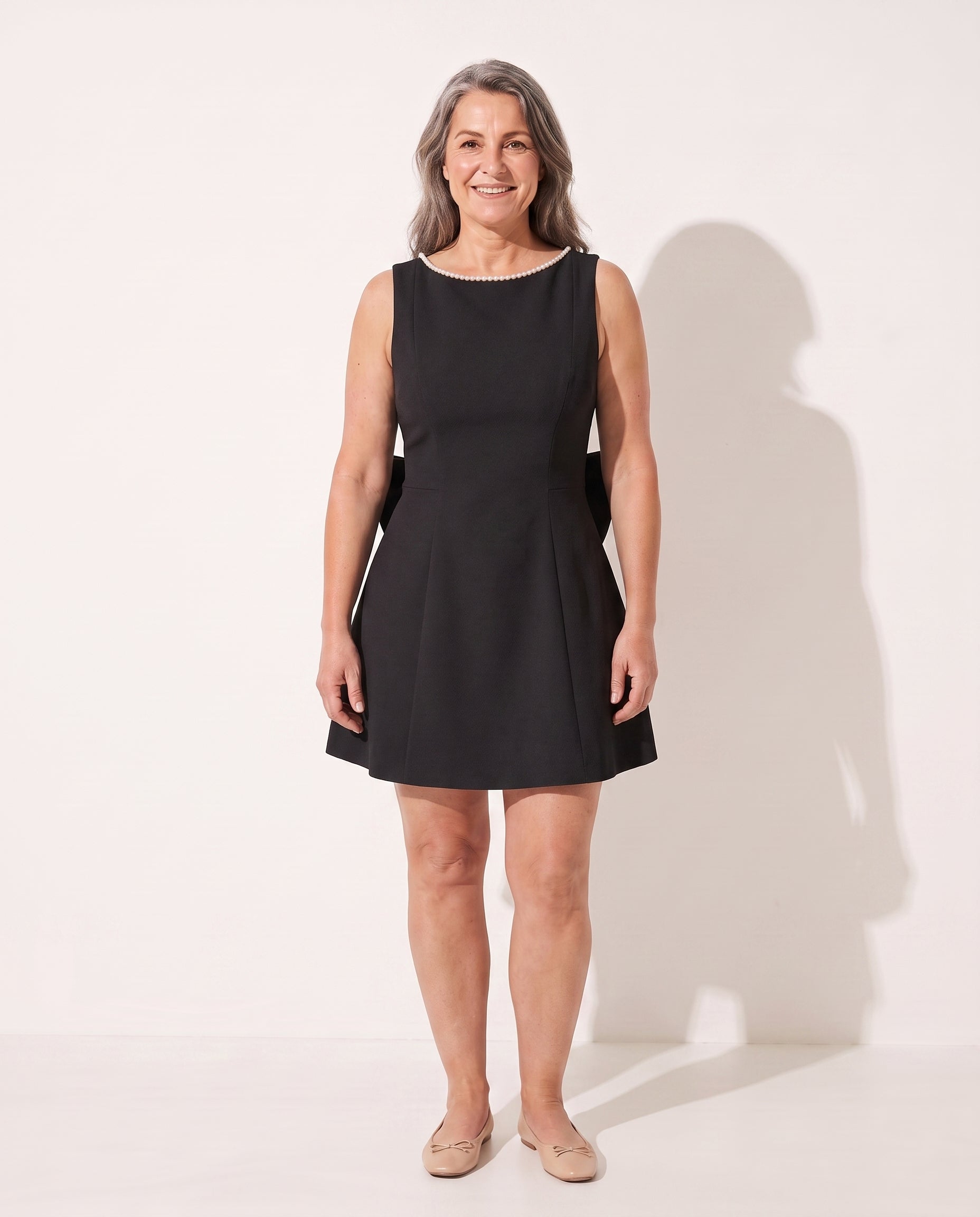 Giselle | Pearl Neckline Sculpted Mini Dress — Black