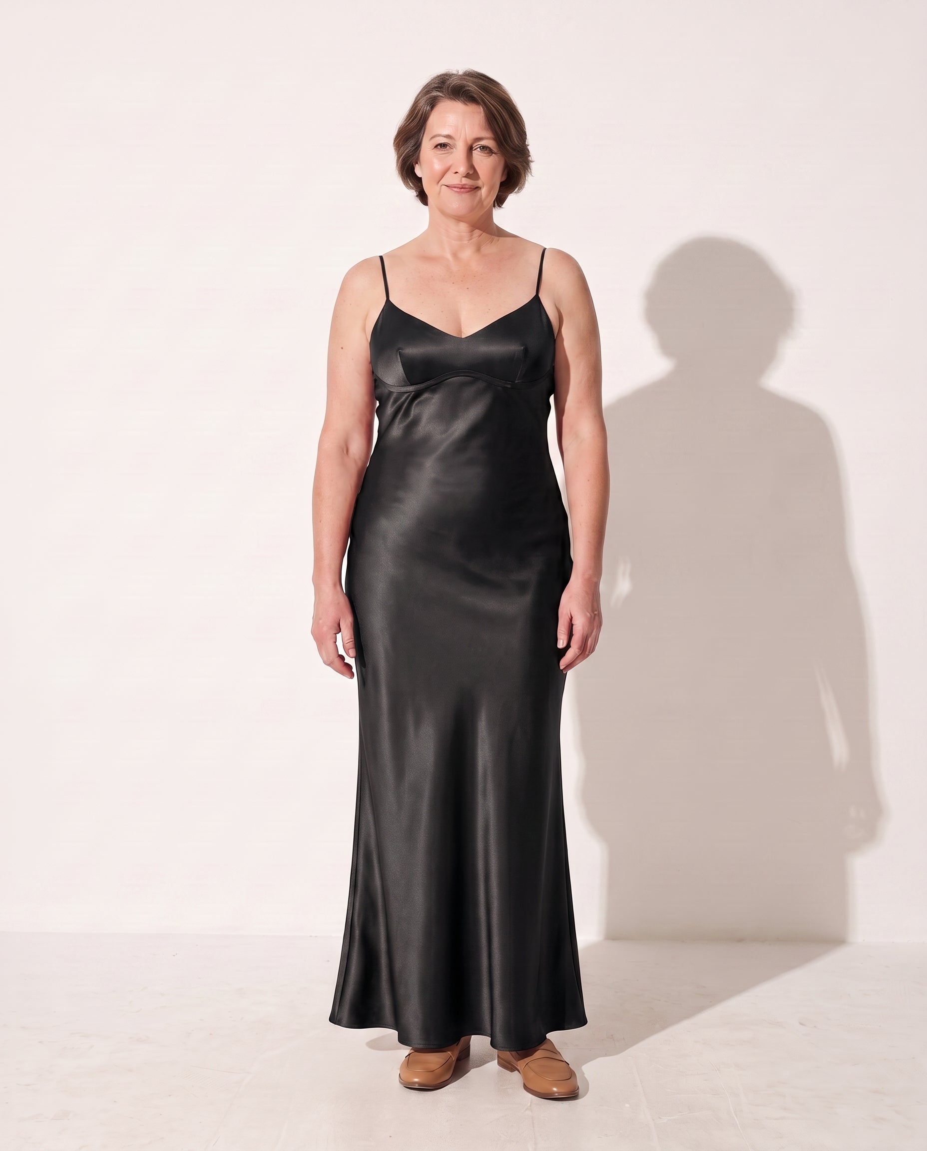 Aurelia | Black Satin Evening Dress With Open Back Detail — Black