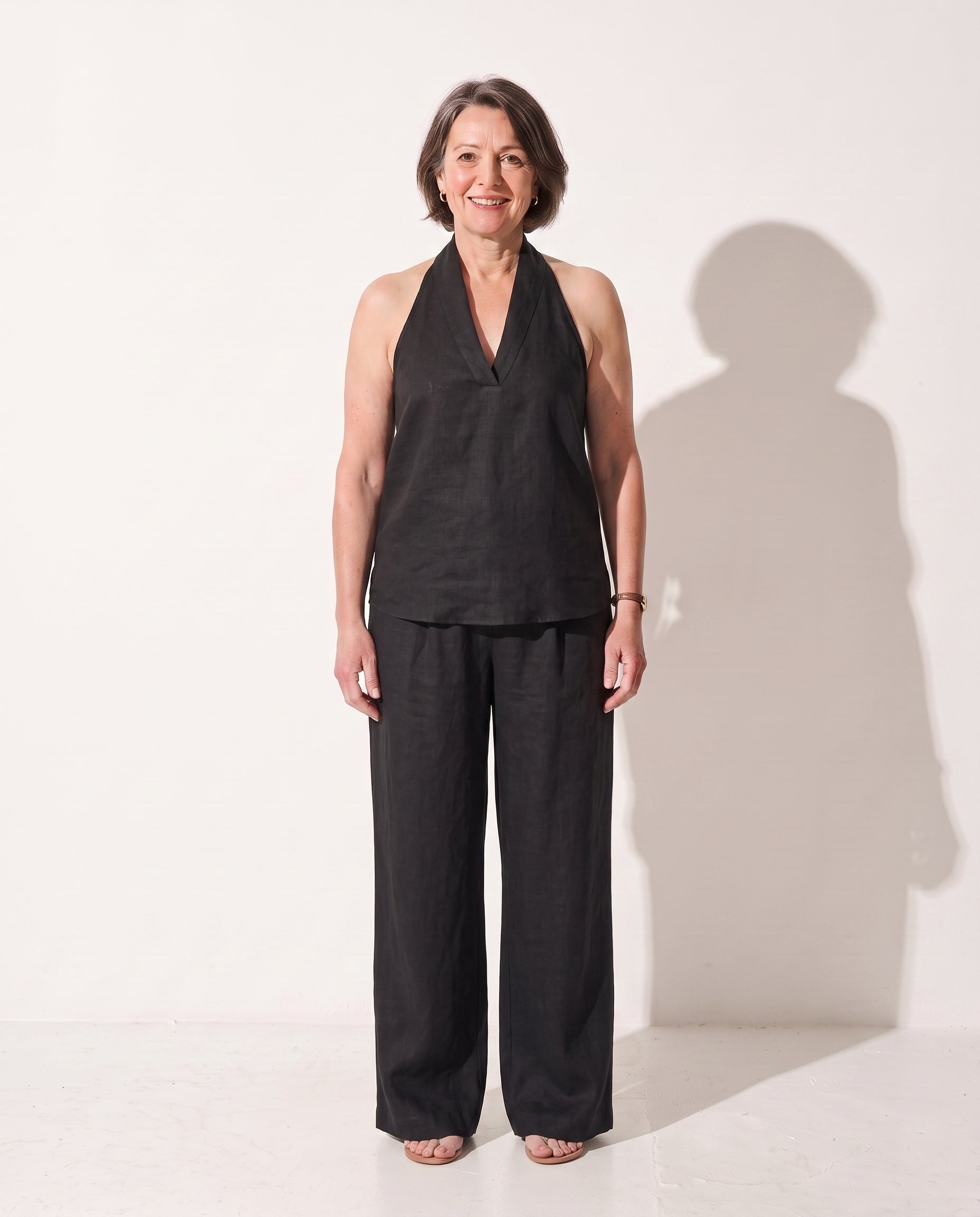 Mirabelle | Camel Wide Leg Trousers Halterneck Co-Ord Set — Black