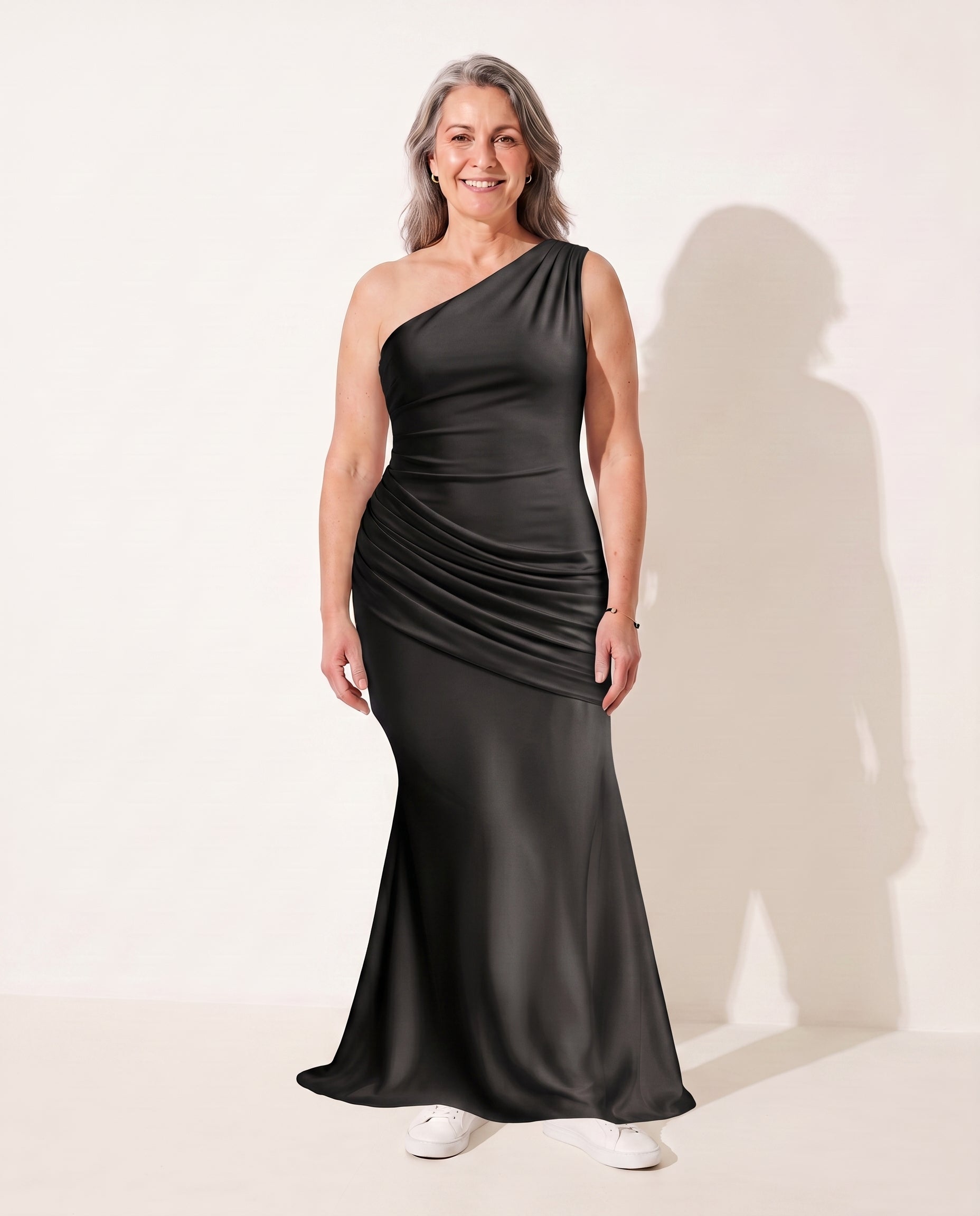Beatrix | Evening Maxi Dresses One Shoulder Draped Formal Gown — Black