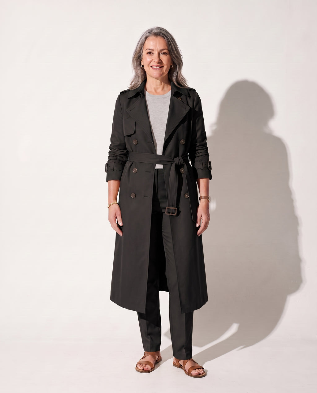 Agathe | Womens Leather Trench Coat Belted Longline — Black