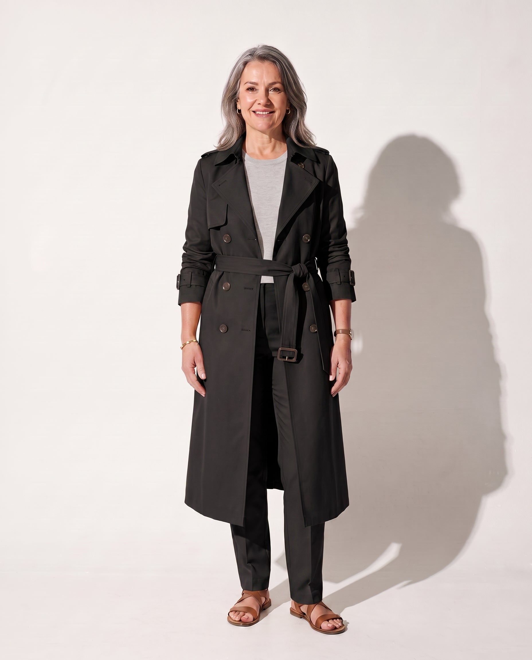 Agathe | Womens Leather Trench Coat Belted Longline — Black