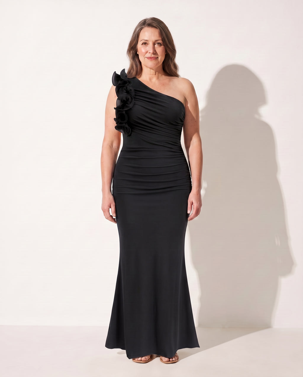 Bryony | Wedding Guest Dresses With Sleeves Ruffle Maxi — Black