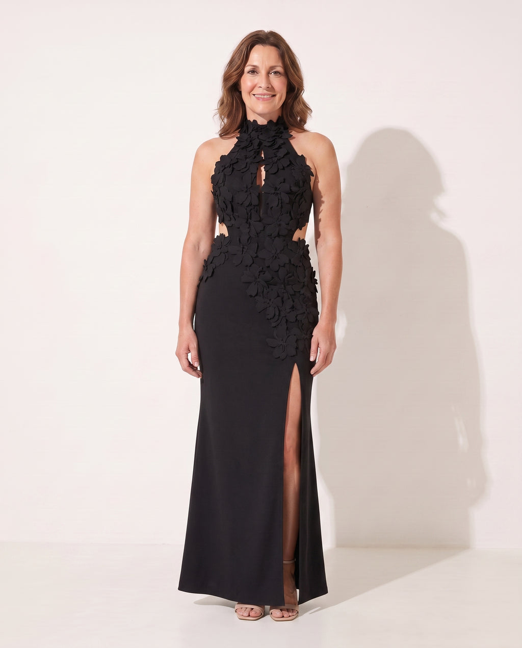 Beatrix | Formal Floral Halter Maxi Dresses For Women — Black