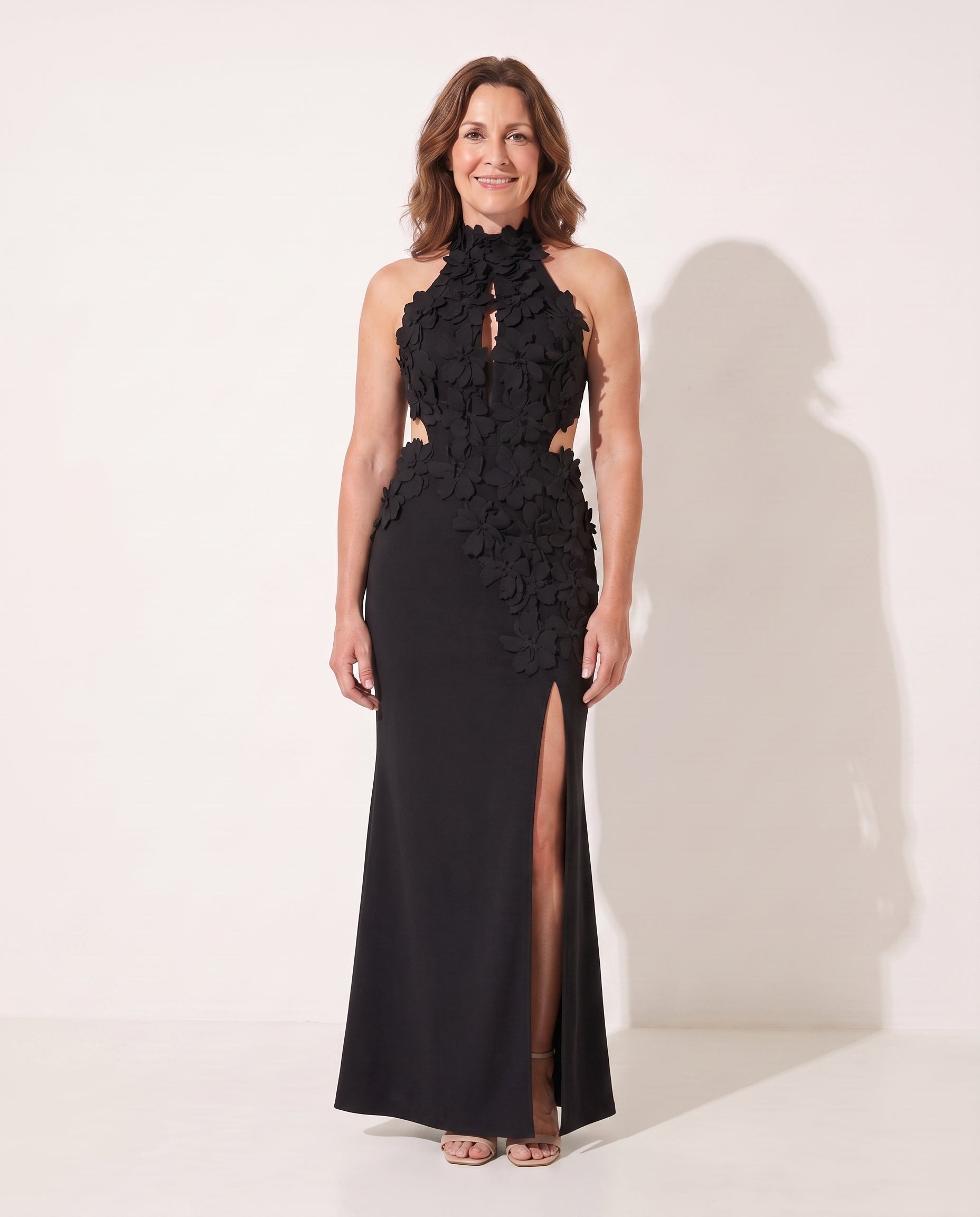 Beatrix | Formal Floral Halter Maxi Dresses For Women — Black