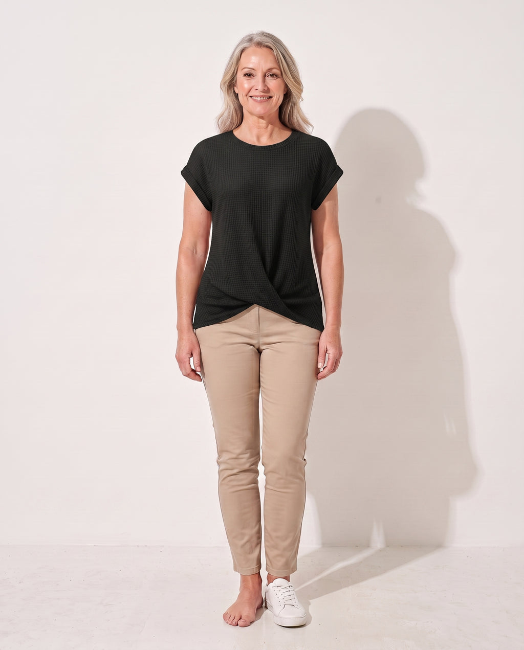 Persephone | Waffle Knit Sweater Tee Everyday Layering — Black