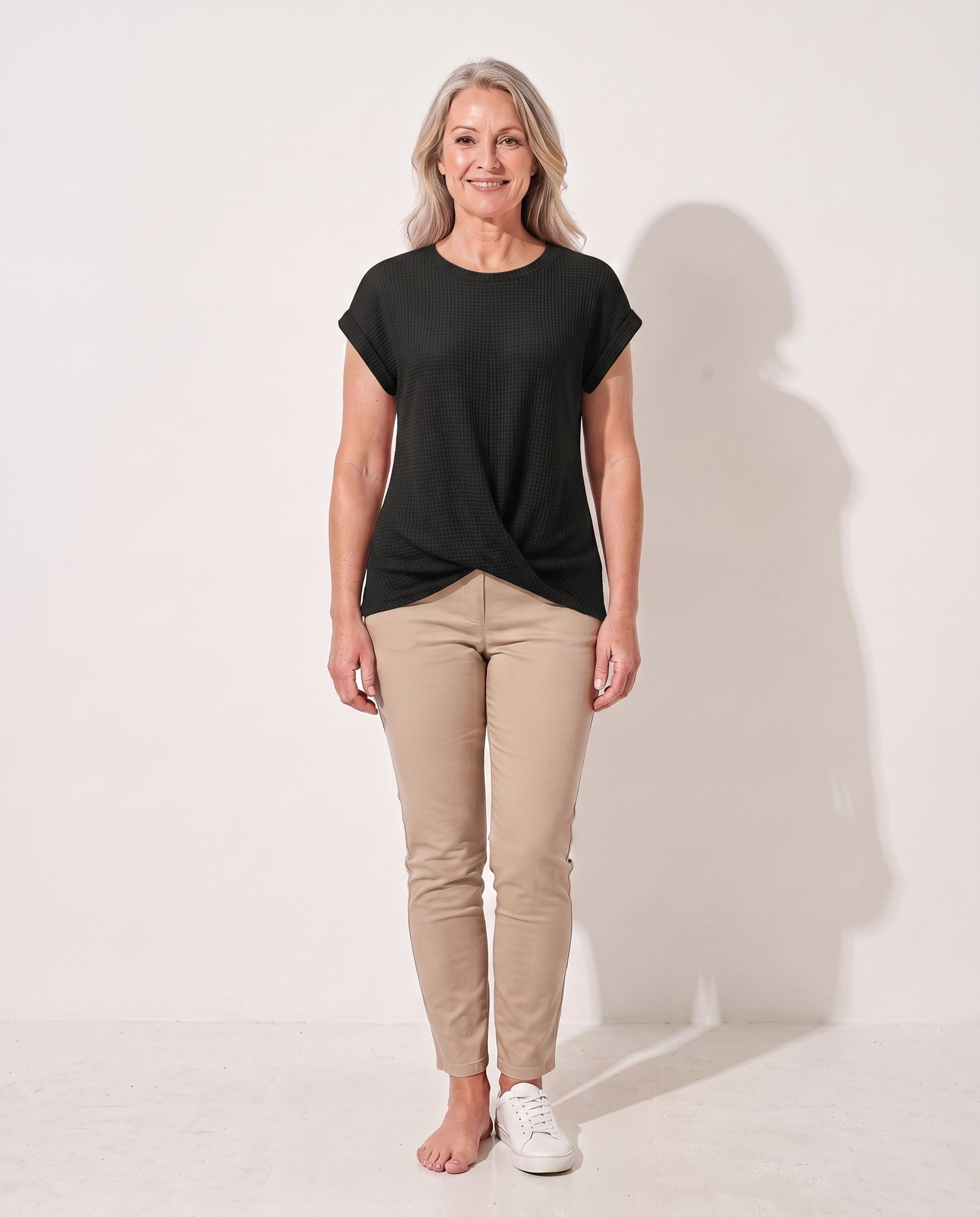 Persephone | Waffle Knit Sweater Tee Everyday Layering — Black