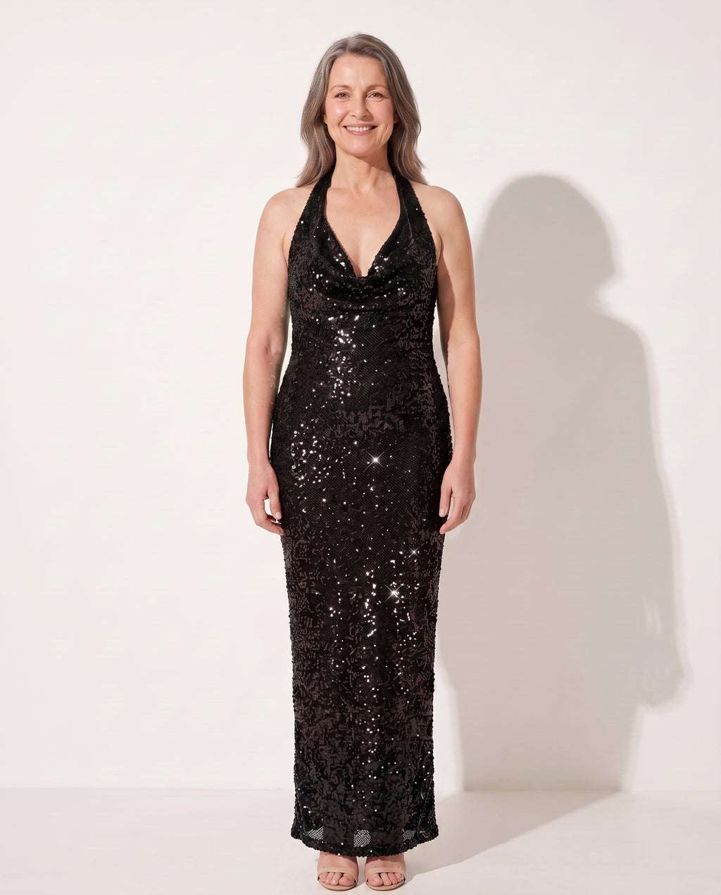 Esmee | Sequin Halter Open Back Maxi Dress Evening — Black