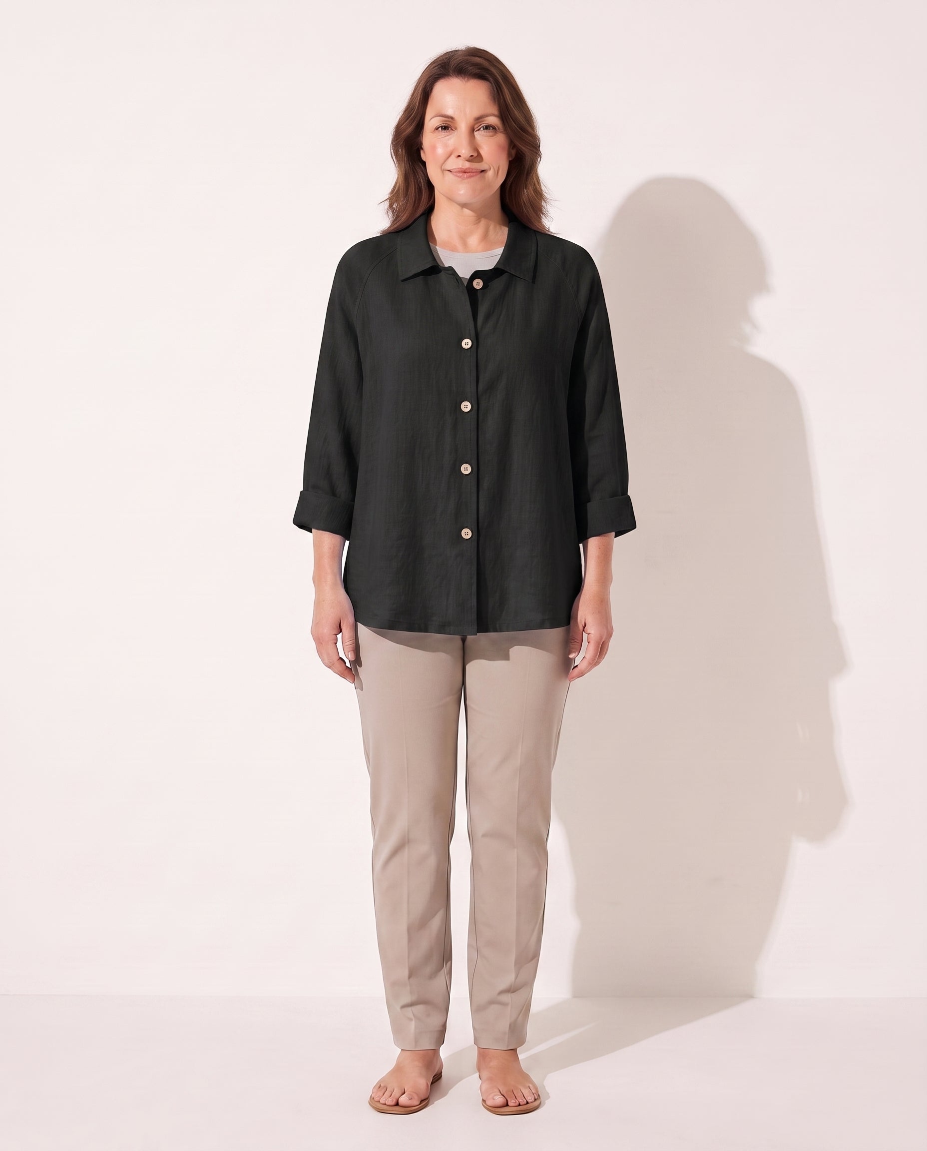 Henriette | Lightweight Button Front Jackets For Women — Black