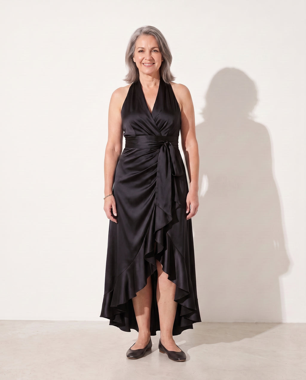 Fleur | Satin Halter Maxi Dress Evening Gown Formal — Black