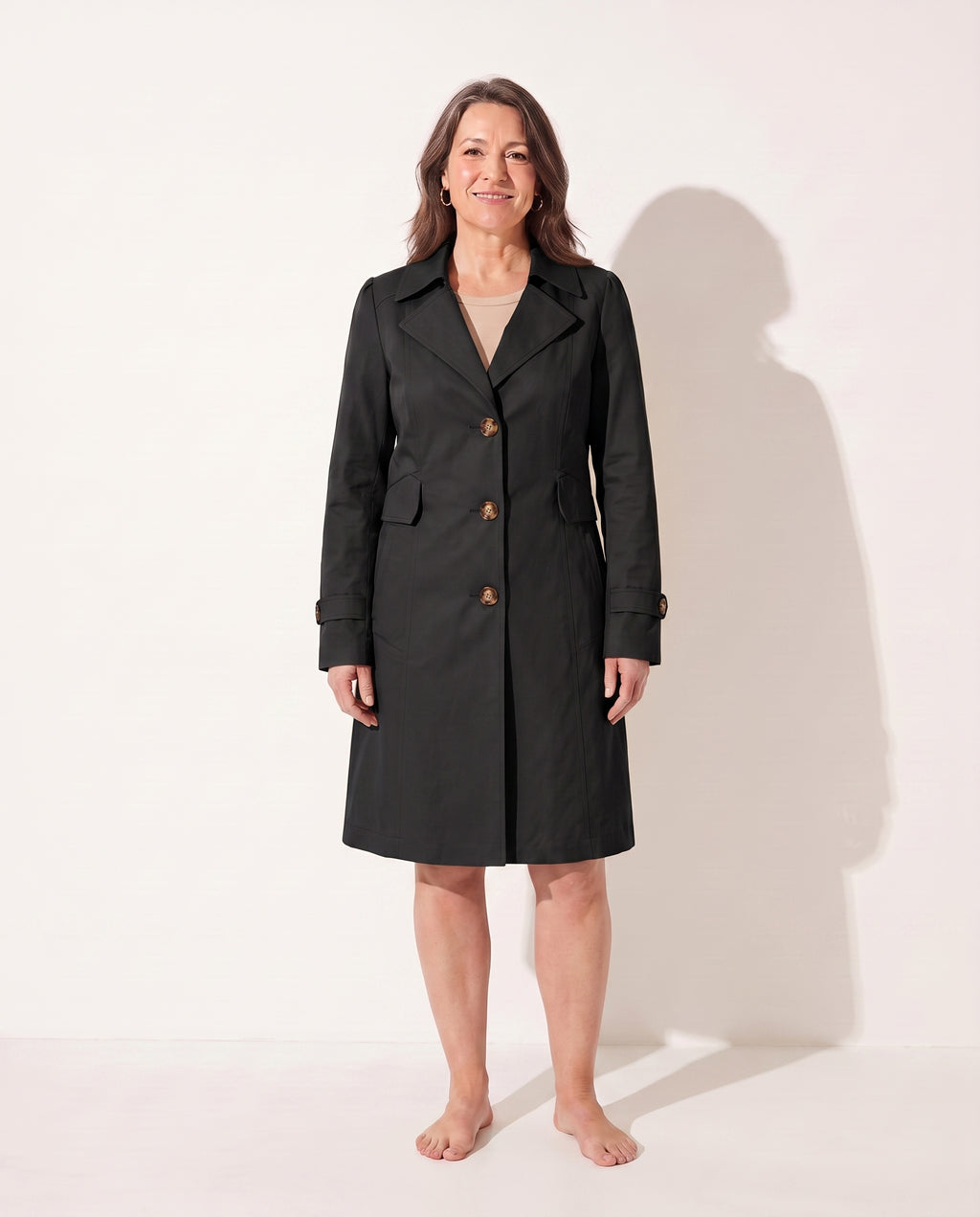 Delphine | Womens Leather Trench Coat Tailored Long Jacket — Black