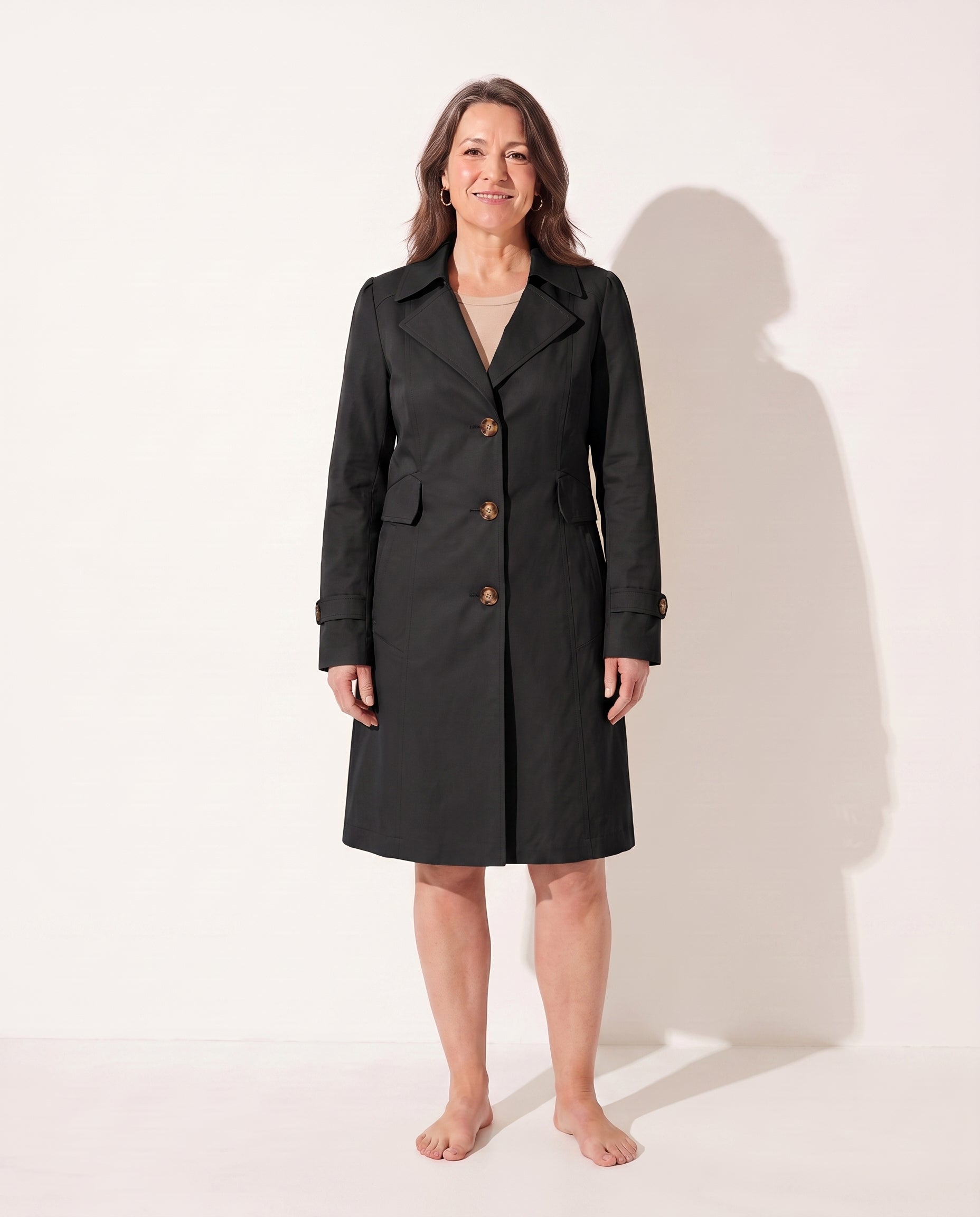 Delphine | Womens Leather Trench Coat Tailored Long Jacket — Black