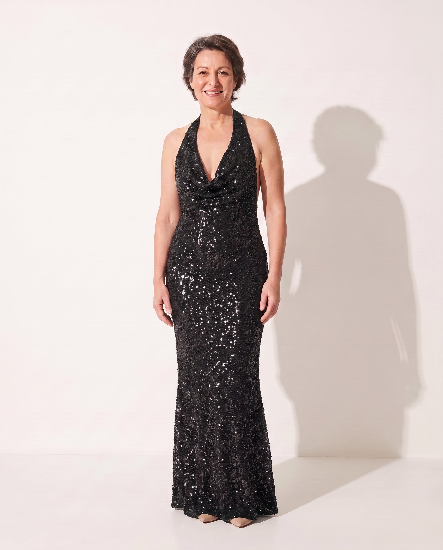 Bridget | Sequin Halter Maxi Dress Evening Gala Occasion — Black