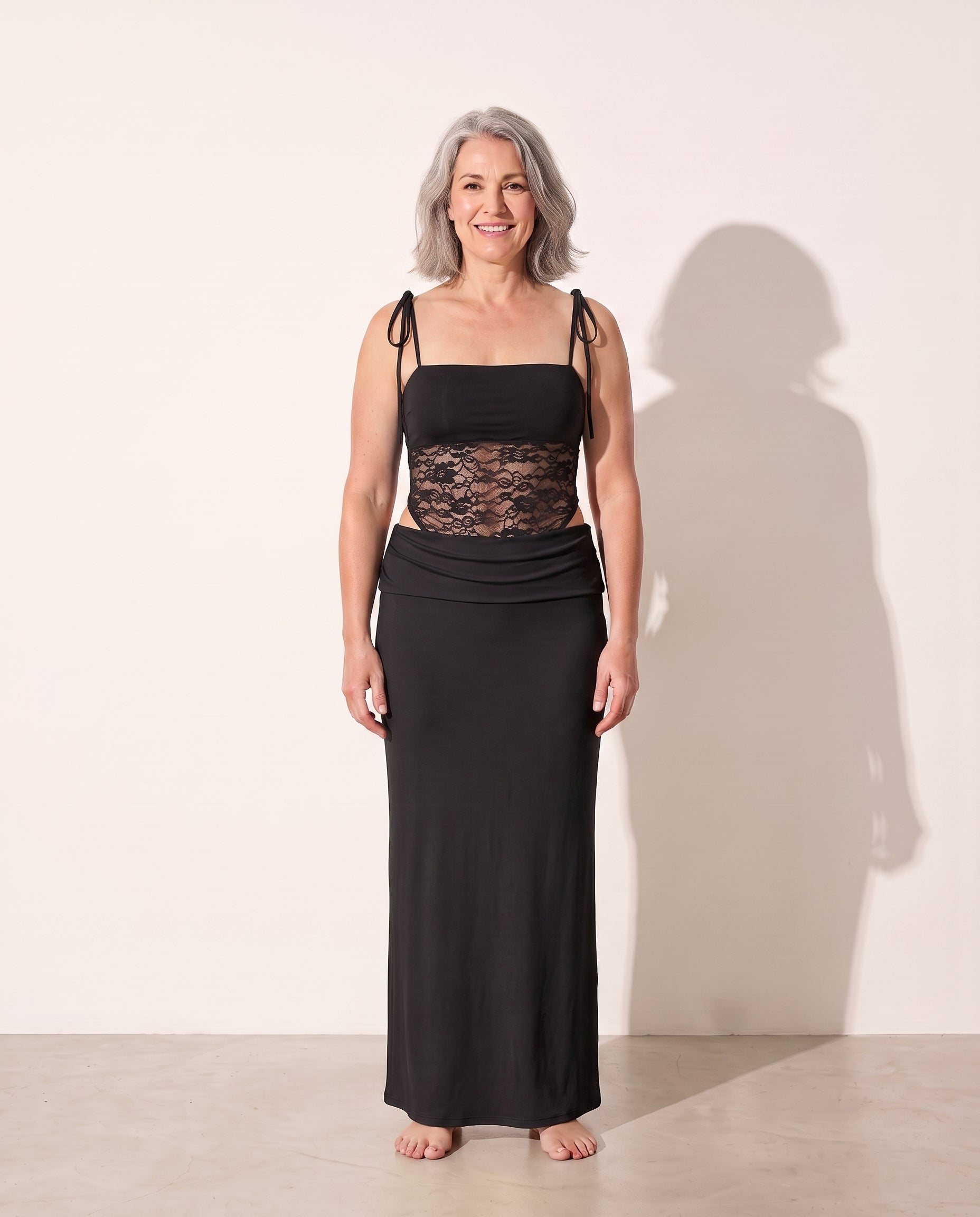 Edith | Red Lace Cut Out Maxi Dress Evening Occasion — Black