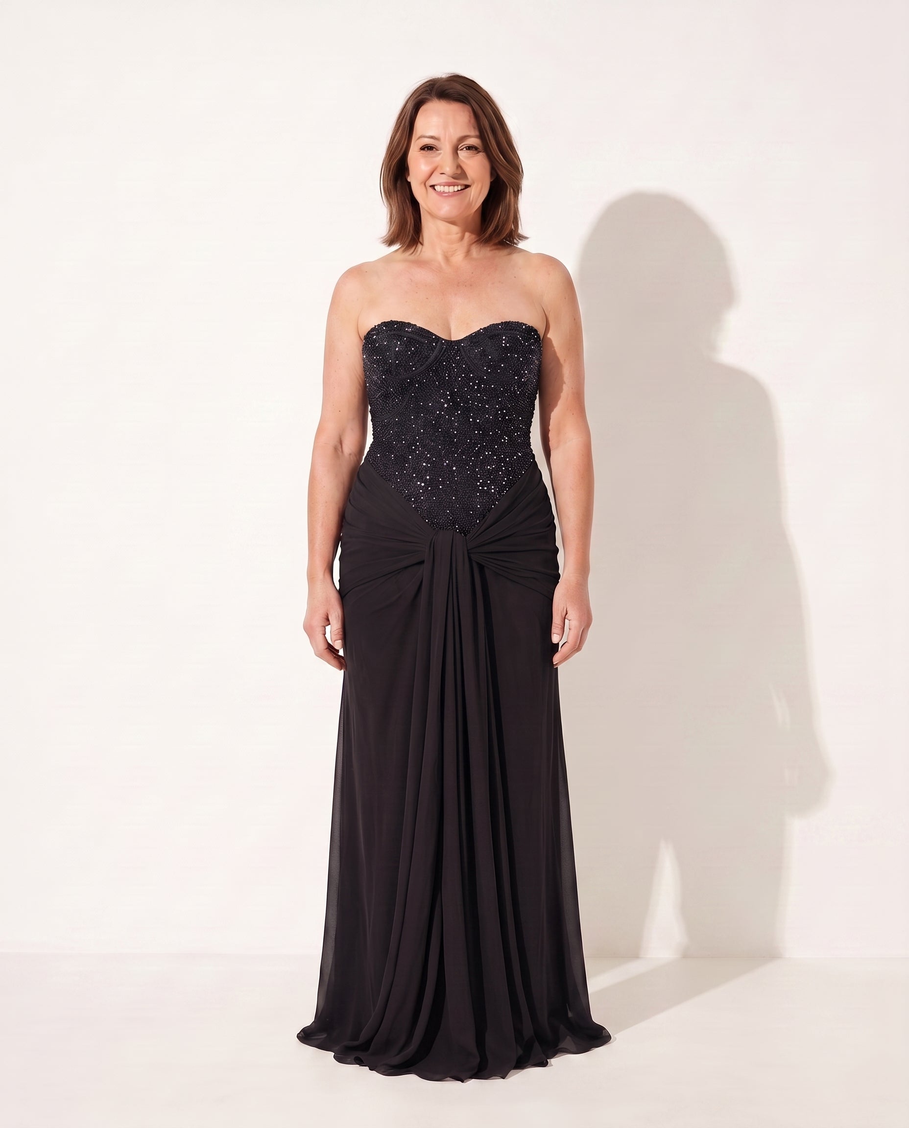 Manon | Embellished Strapless Evening Maxi Dresses — Black