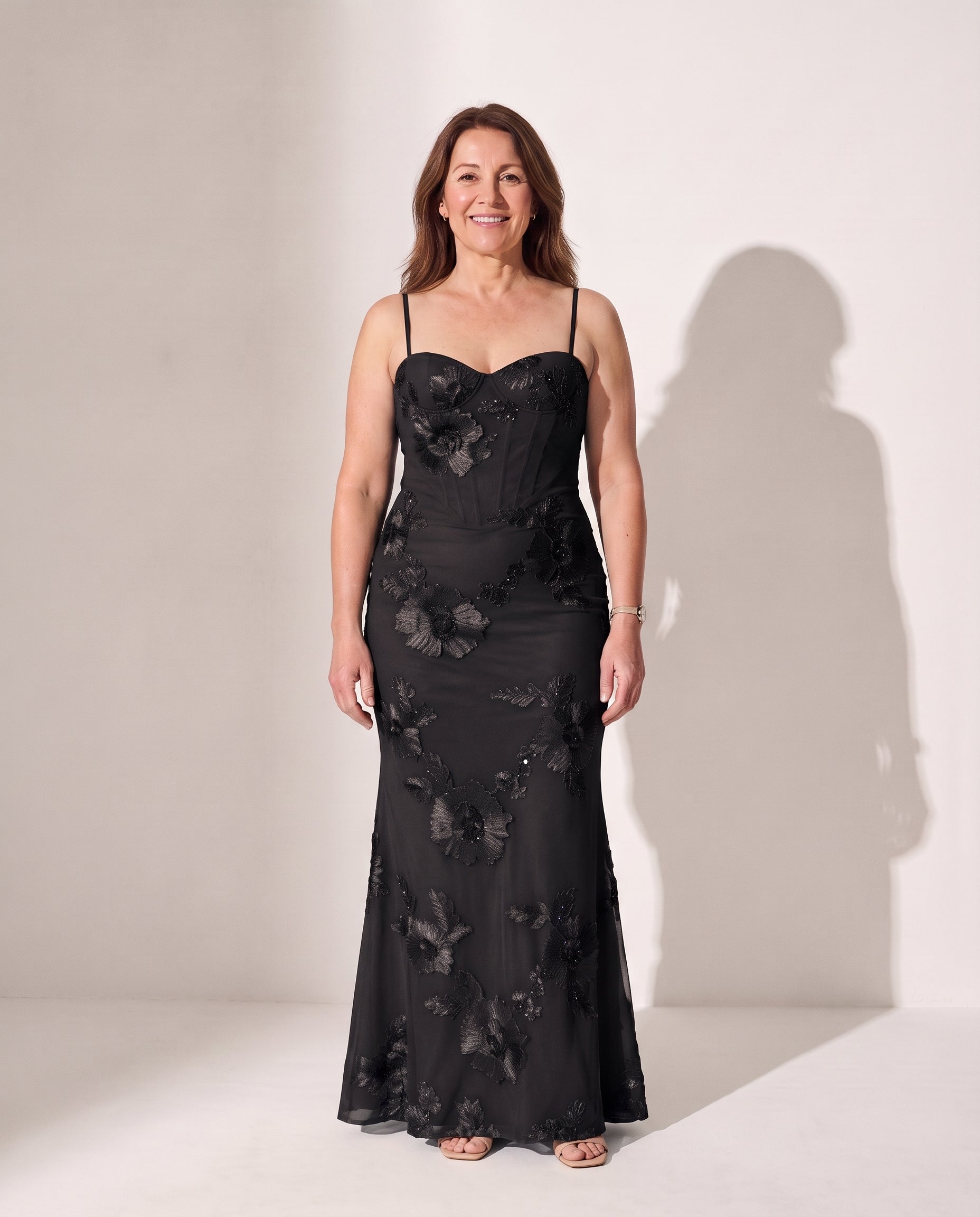 Liliana | Plus Size Floral Embroidered Wedding Dresses Corset Maxi — Black
