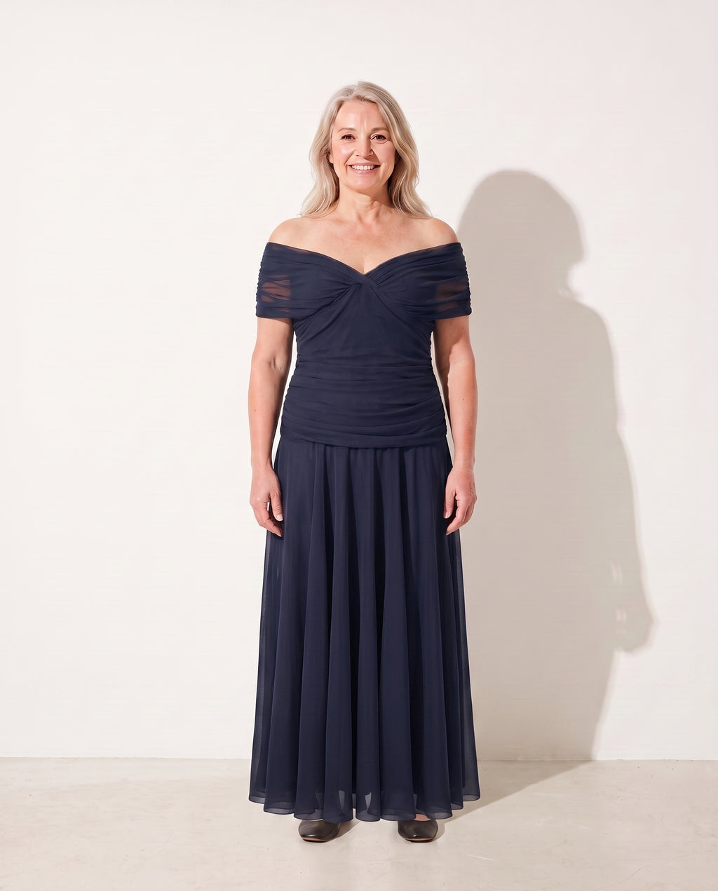 Genevieve | Bebe Off-Shoulder Ruched Dresses Evening Wear — Blue