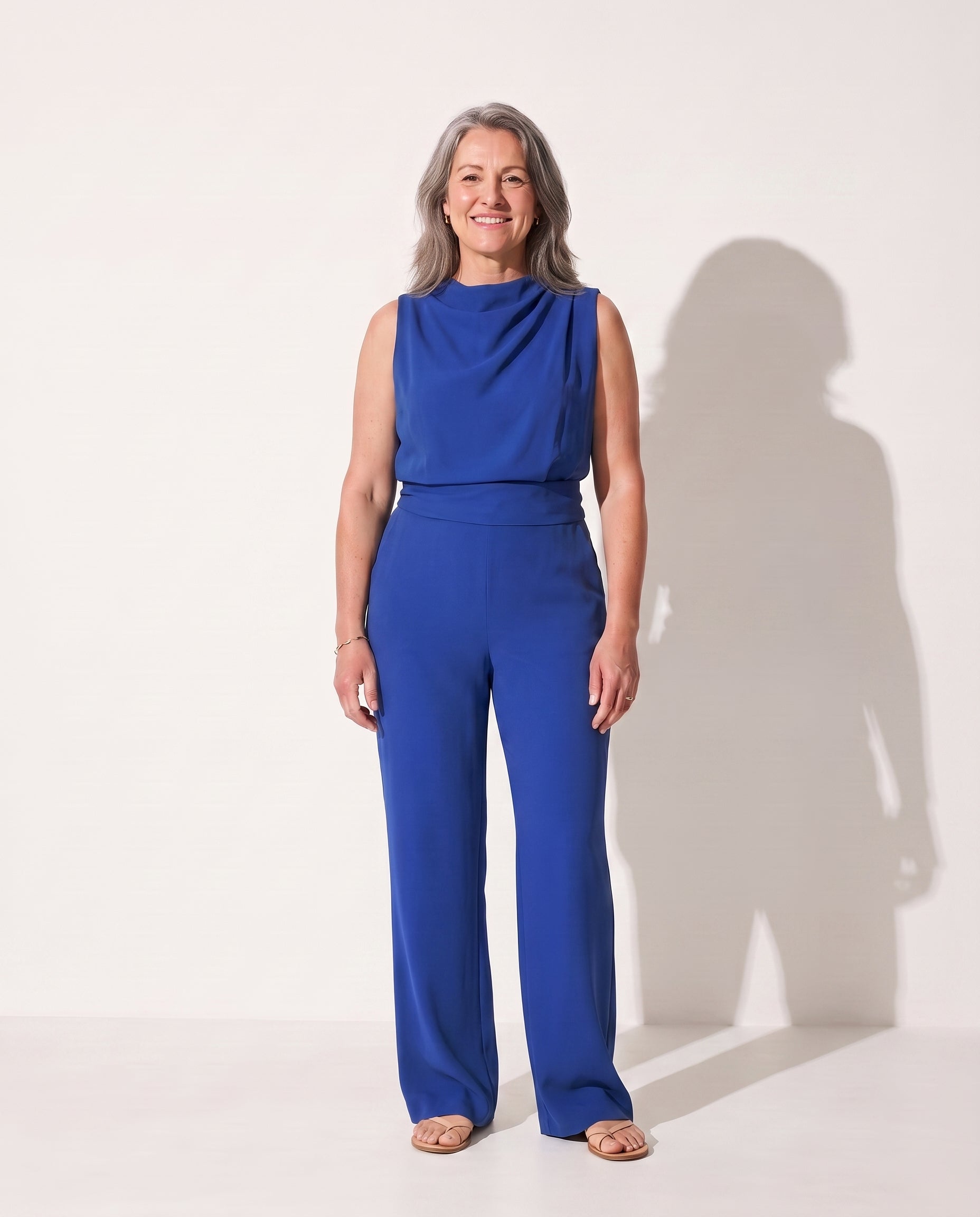 Celestine | Long Sleeve Formal Jumpsuit Wide Leg Occasion Wear — Blue