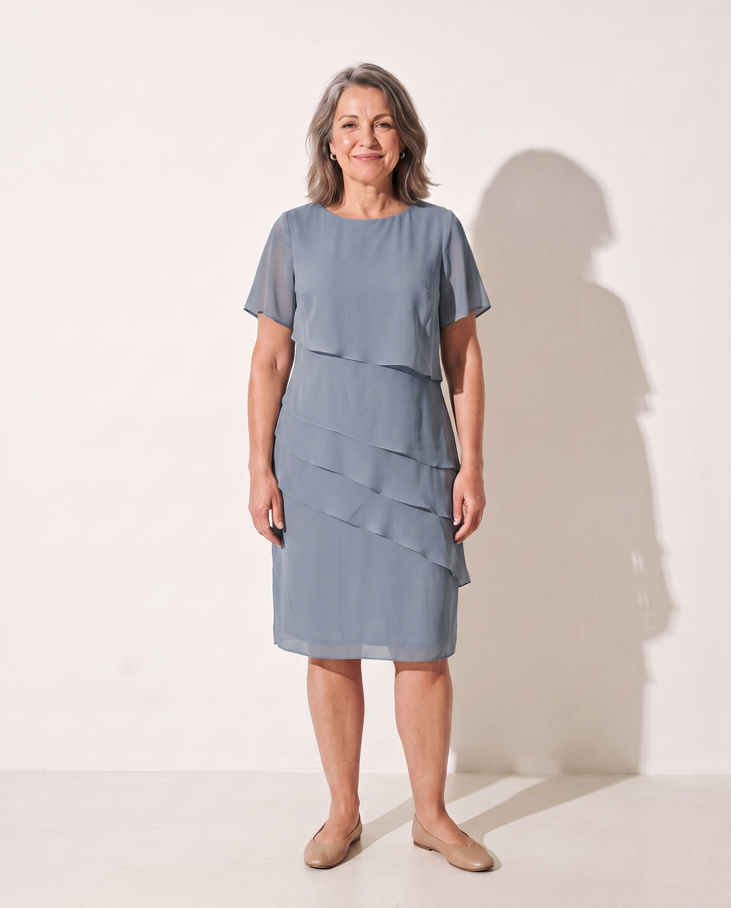 Thalia | Long Sleeve Tiered Chiffon Midi Dress For Every Occasion — Blue