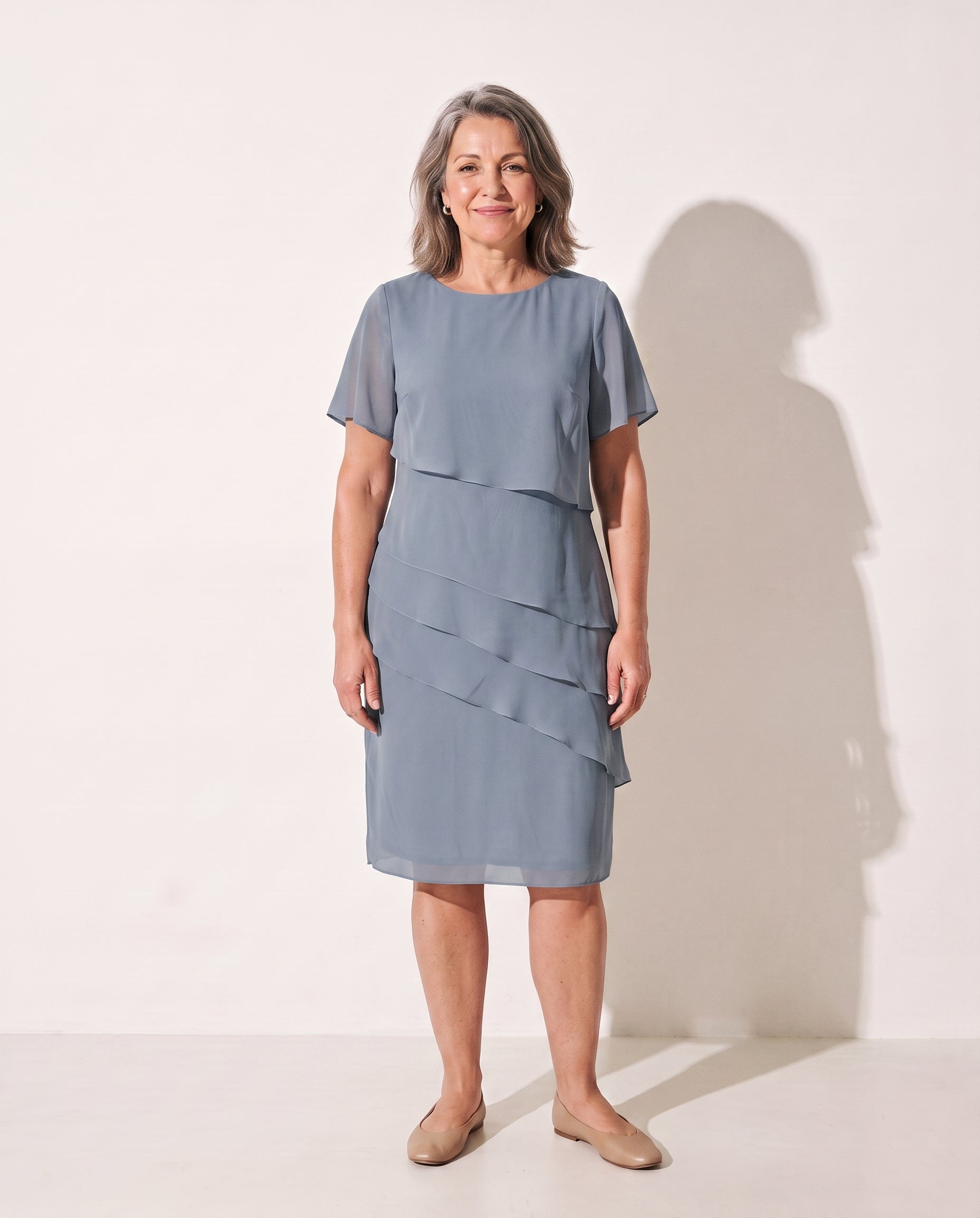 Thalia | Long Sleeve Tiered Chiffon Midi Dress For Every Occasion — Blue