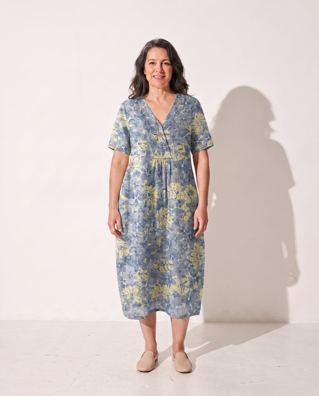 Camille | Long Sleeve Floral Midi Dress For Summer Days — Blue