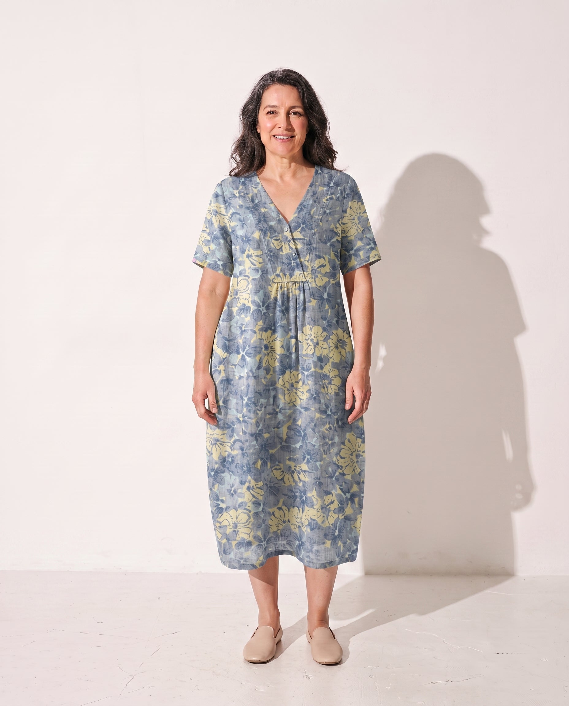 Camille | Long Sleeve Floral Midi Dress For Summer Days — Blue