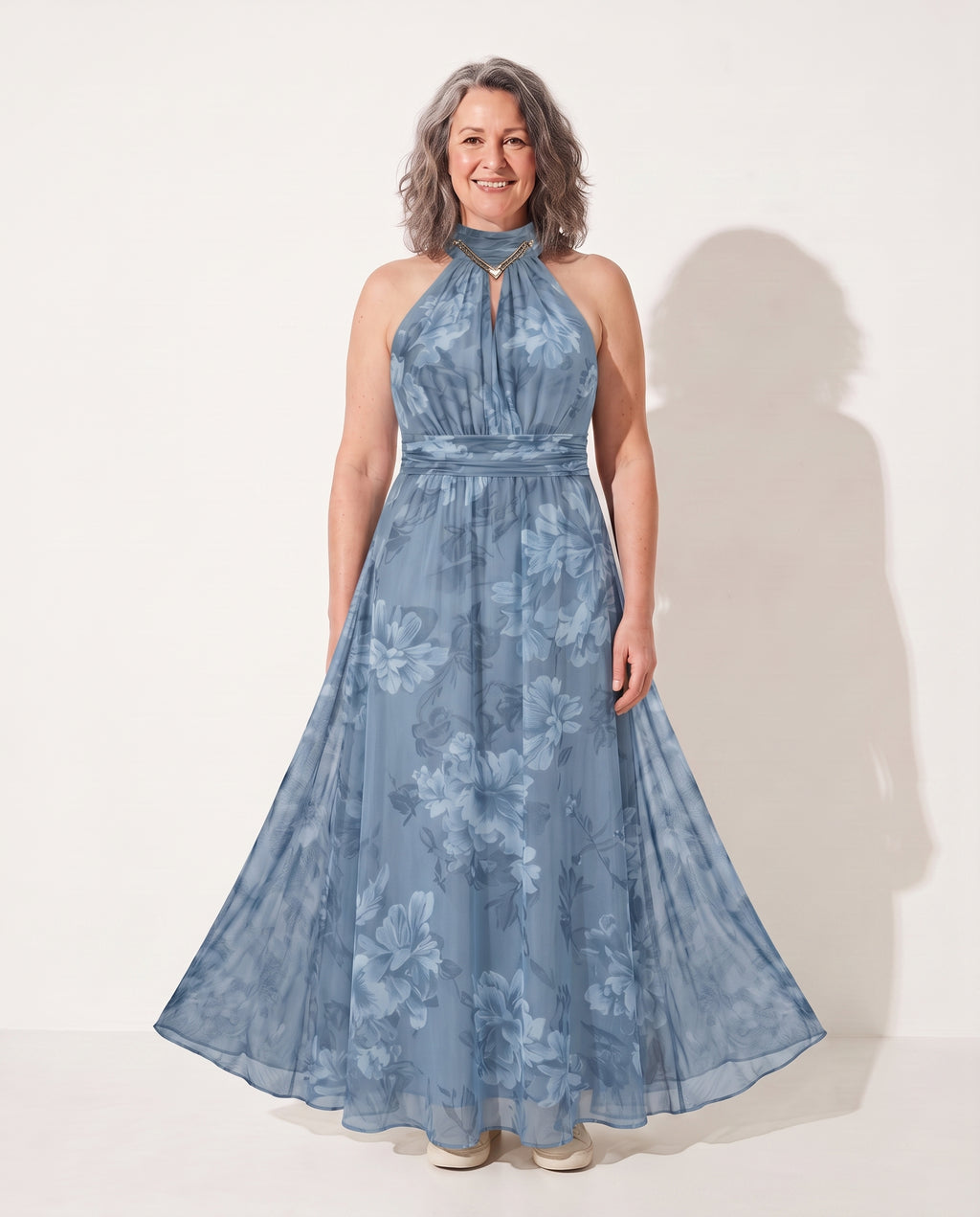 Beatrix | Floral Halter Maxi Autumn Wedding Guest Dresses — Blue
