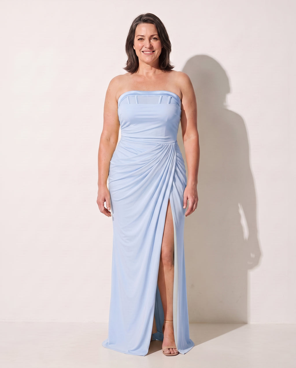 Josephine | Long Sleeve Wedding Guest Dresses Strapless Maxi — Blue